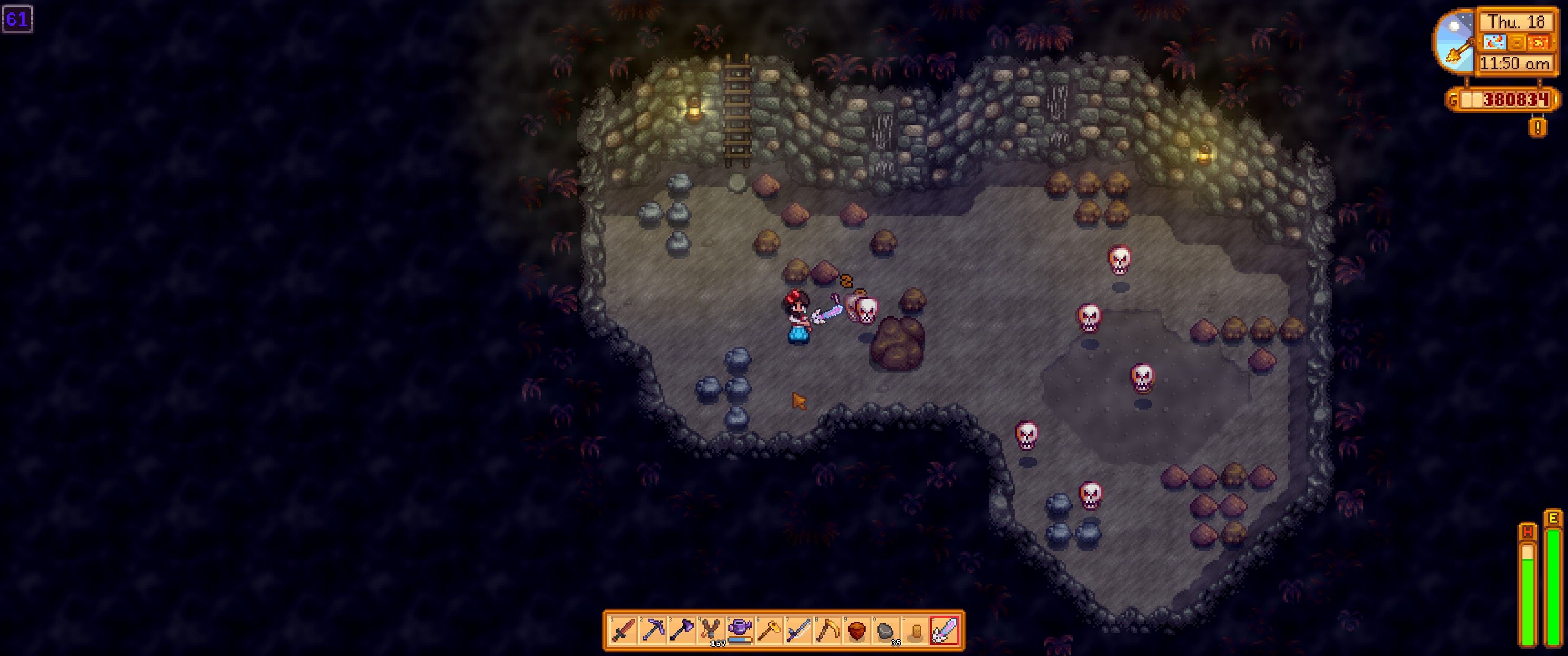 Stardew Valley: The player uses Meowmere to kill a floating skull