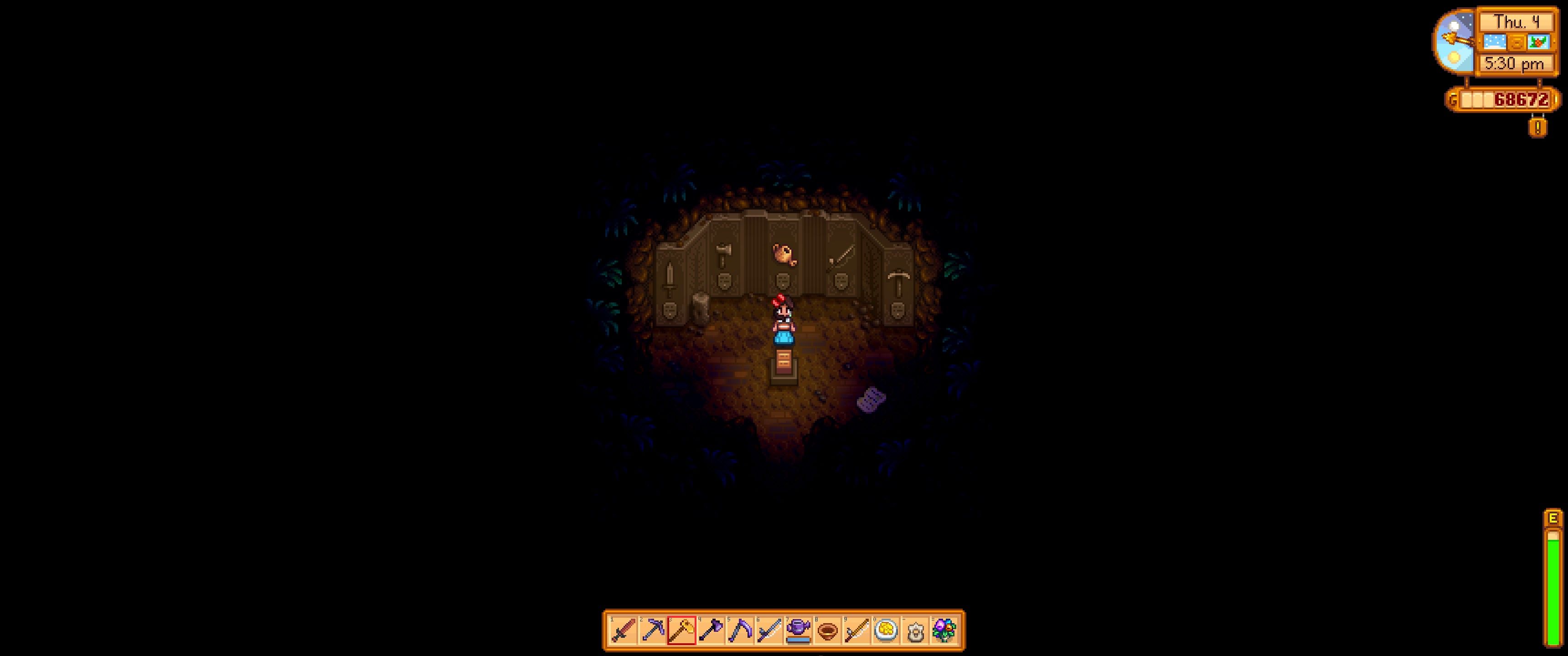 Stardew Valley: The player stands inside of the Mastery Cave