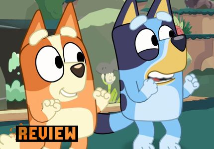bluey and bingo looking excited