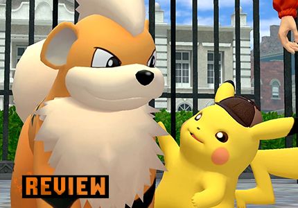 Detective Pikachu Returns Review header with Pikachu and Growlithe