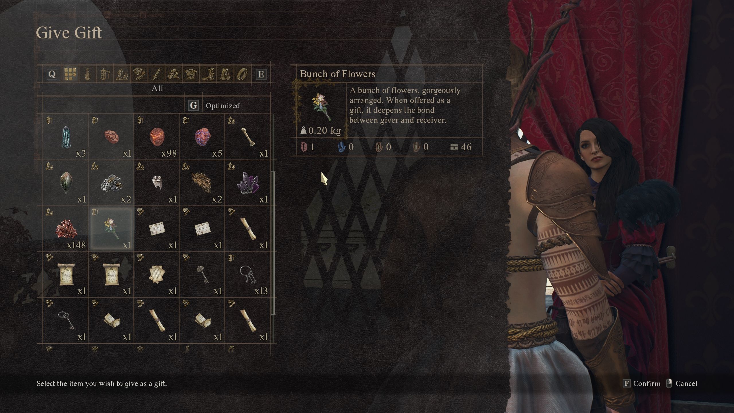 Arisne is about to give a bunch of flowers to Wilhelmina - Dragon's Dogma 2