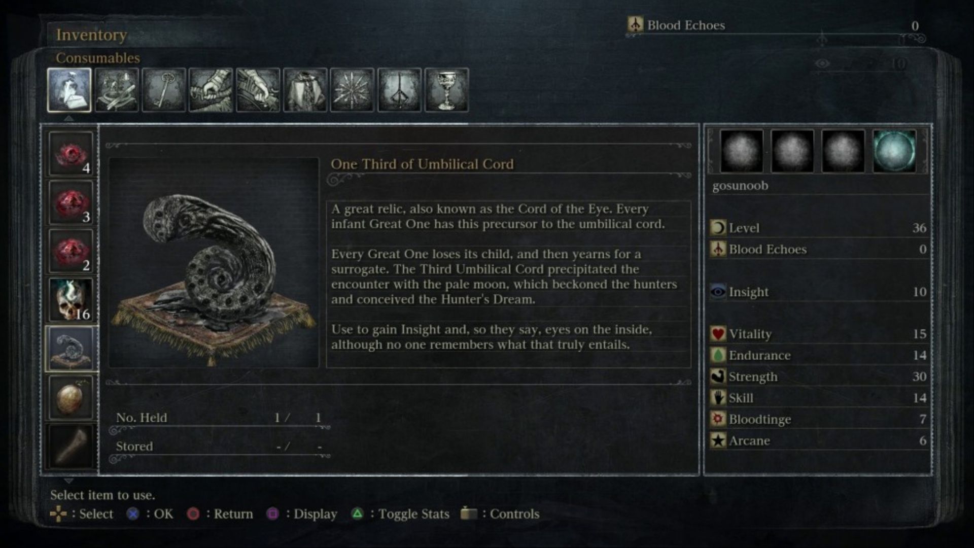 The One Third of Umbilical Cord Consumable Item in Bloodborne