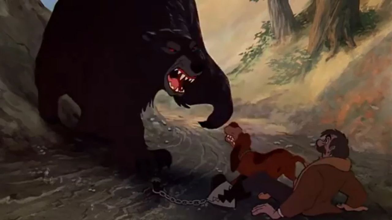 Disney The Fox and the Hound bear attacking Copper and Amos Slade