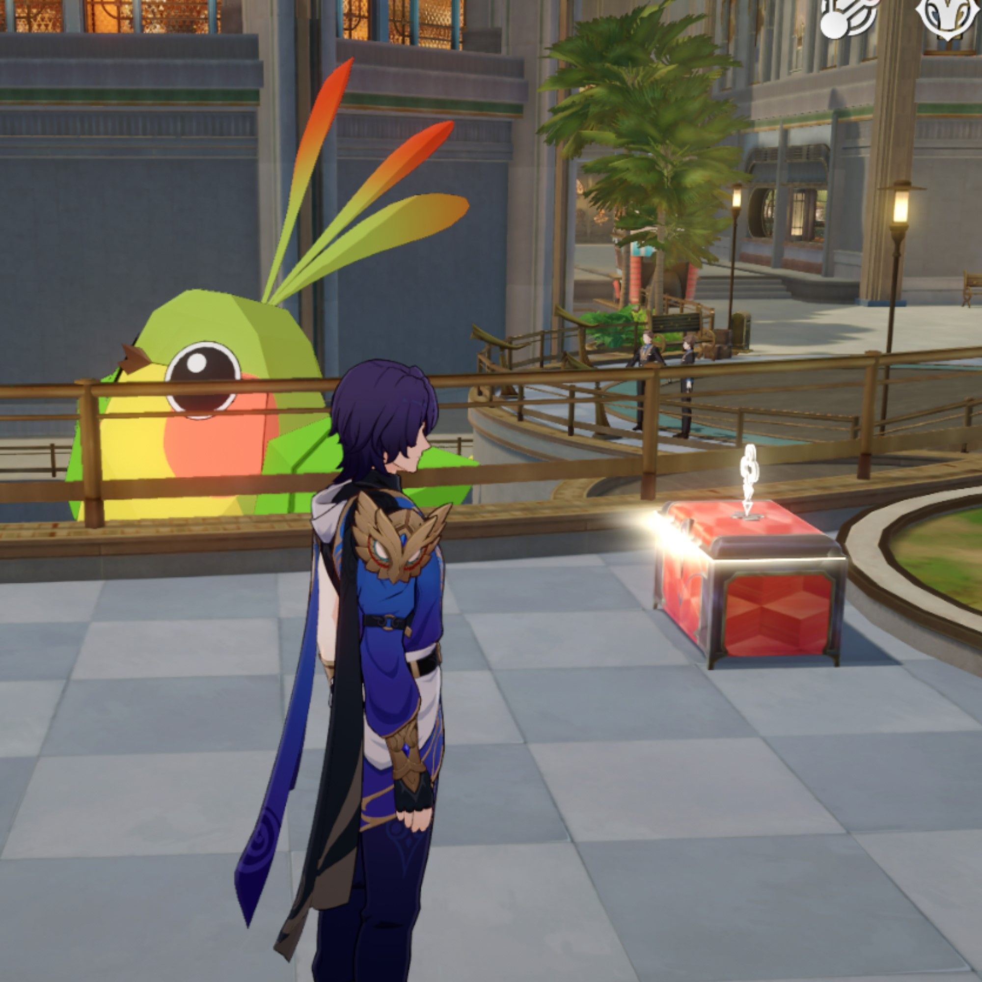 Dr. Ratio stands near a giant bird in Honkai Star Rail.