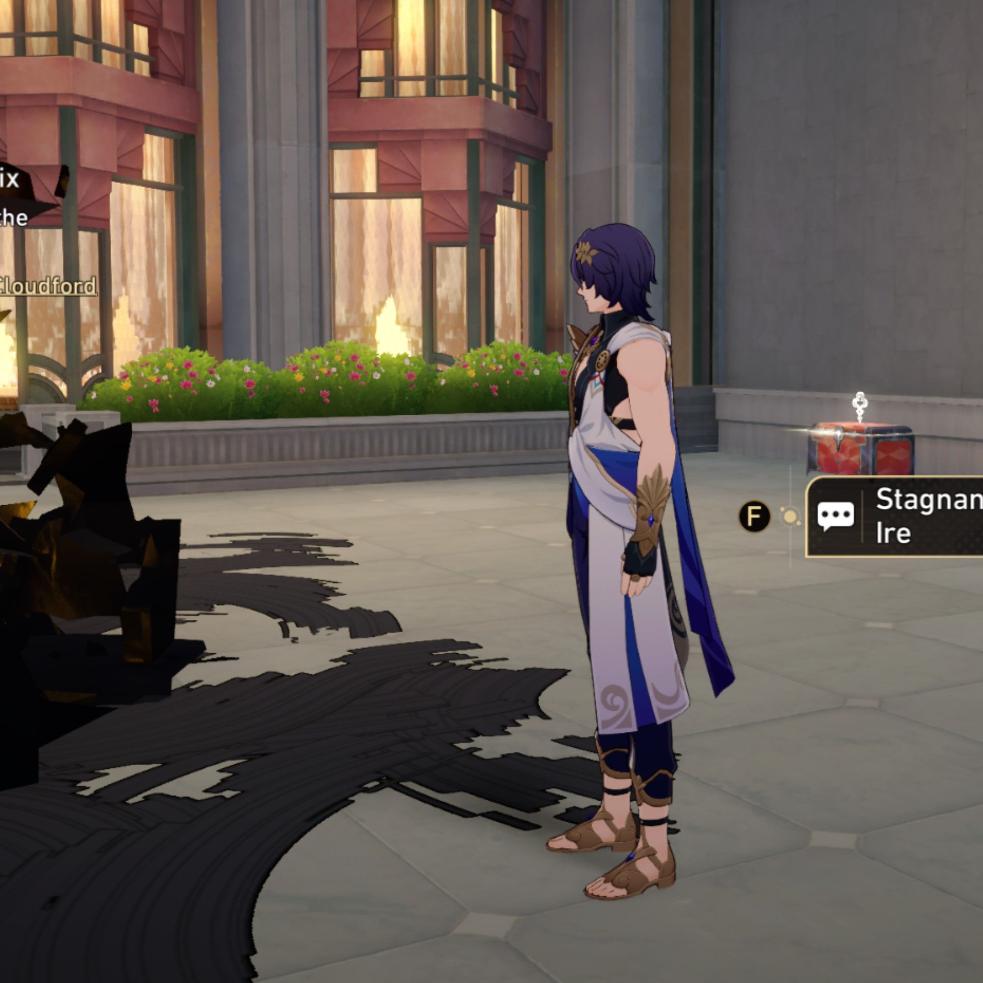 Ratio stands near shadows and a chest in Honkai Star Rail.