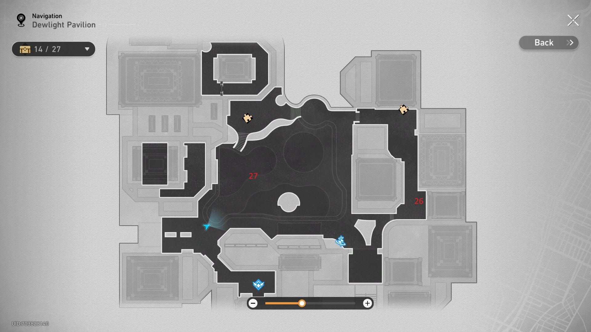 A map of Dewlight Pavilion in Honkai Star Rail.