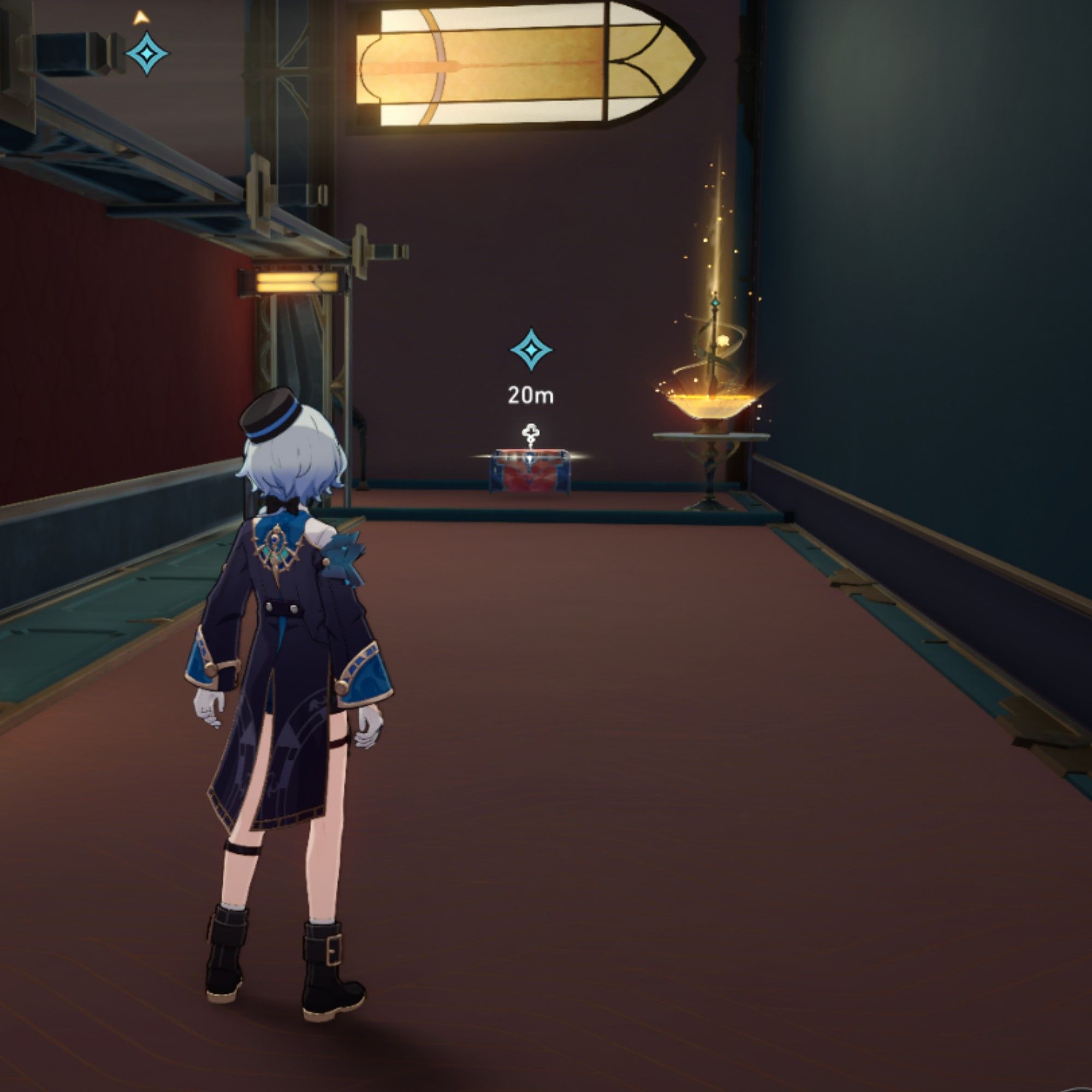 Misha stands near a chest in Honkai: Star Rail.