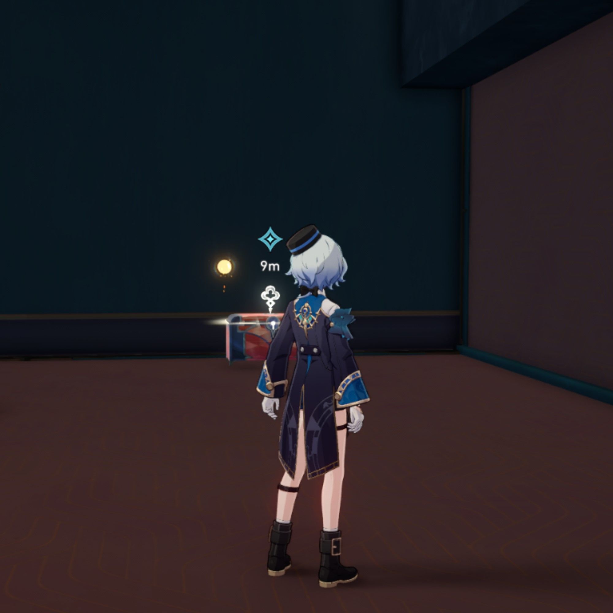 Misha stands near a chest in Honkai Star Rail.