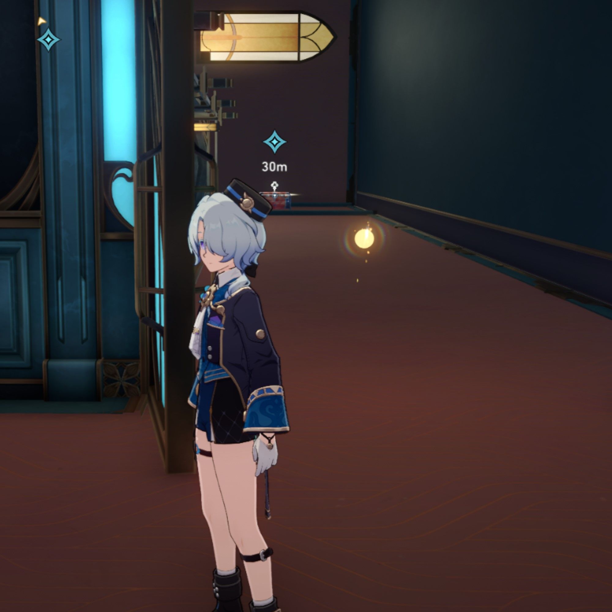 Misha stands in a hallway in Honkai Star Rail.
