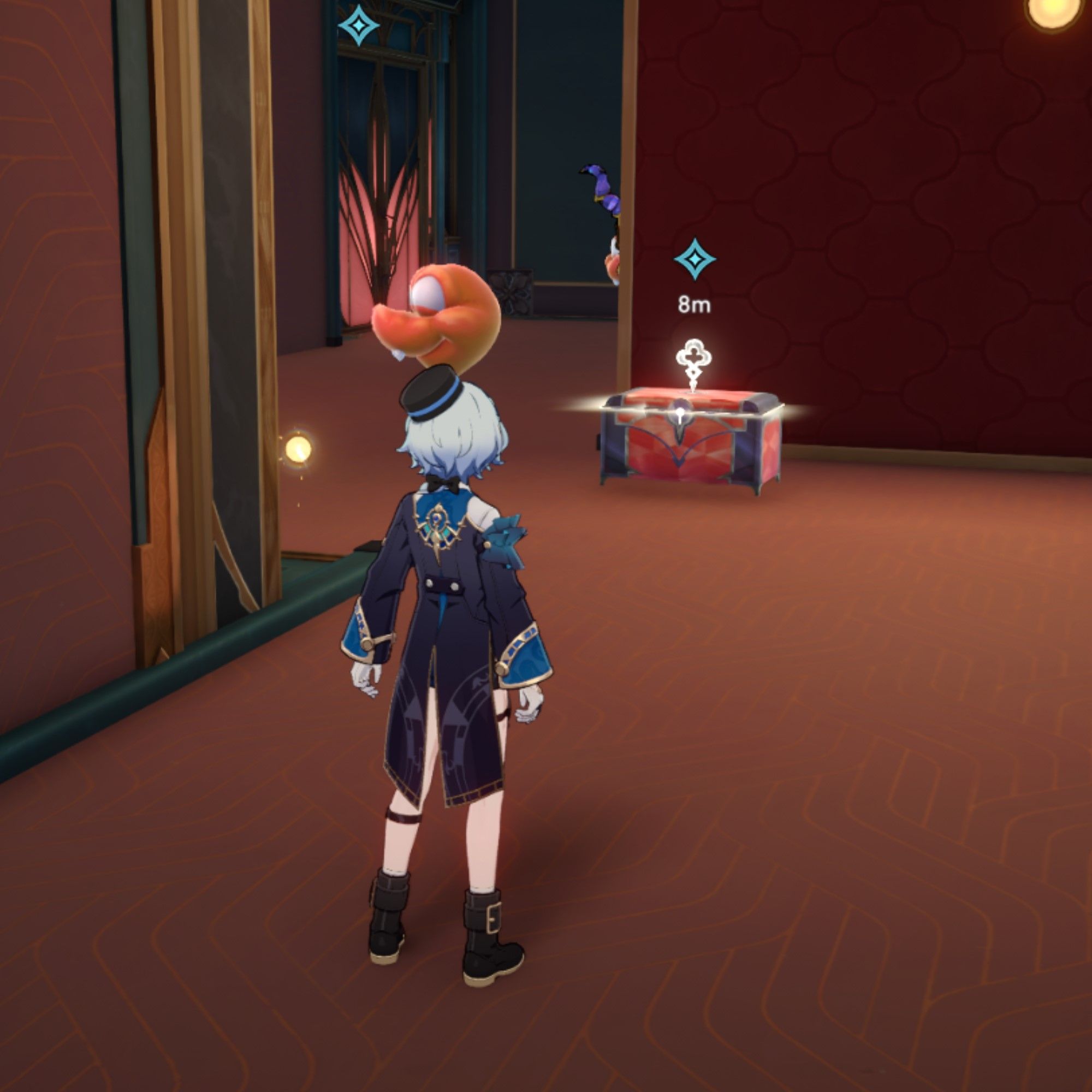 Misha stands near a chest in Honkai Star Rail.