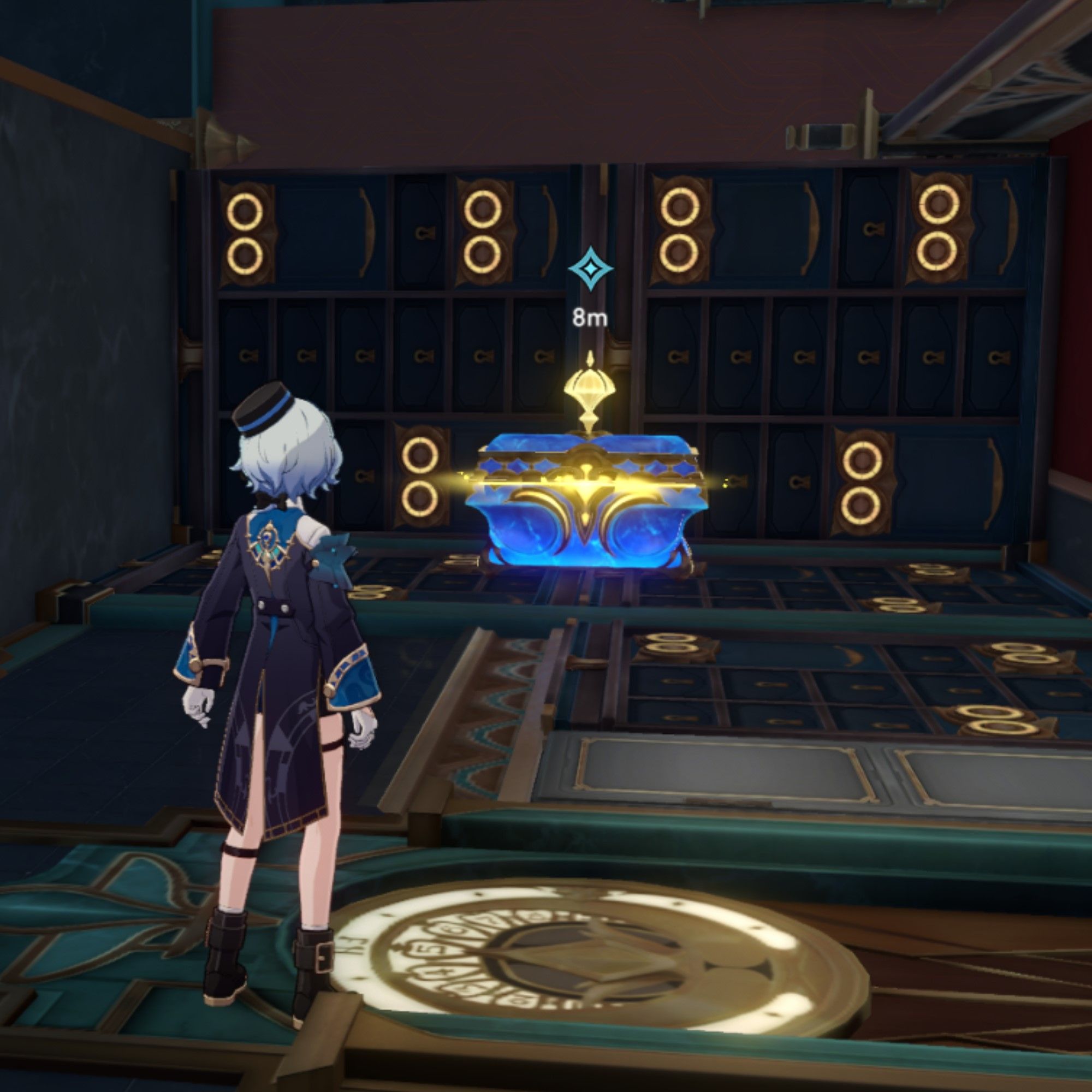 Misha stands near a chest in Honkai Star Rail.