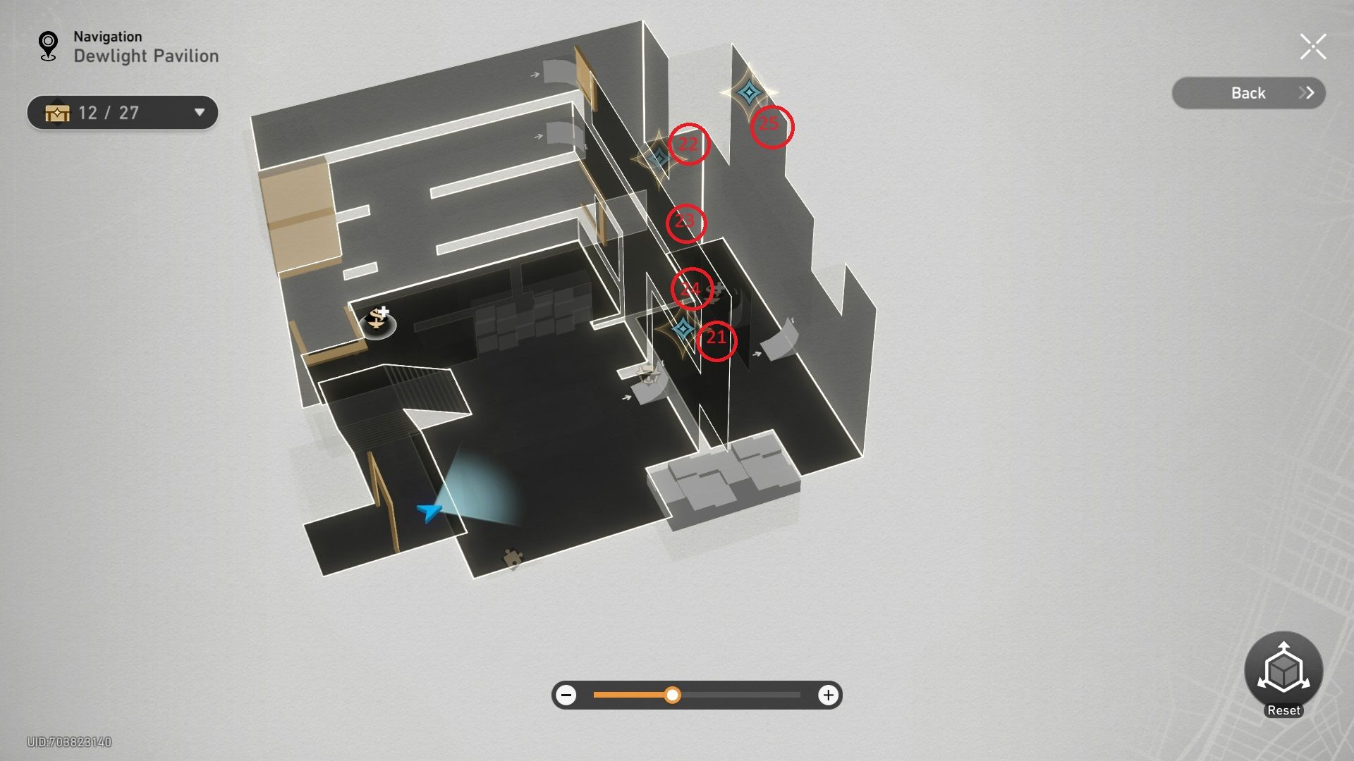 A map of Dewlight Pavilion in Honkai Star Rail.