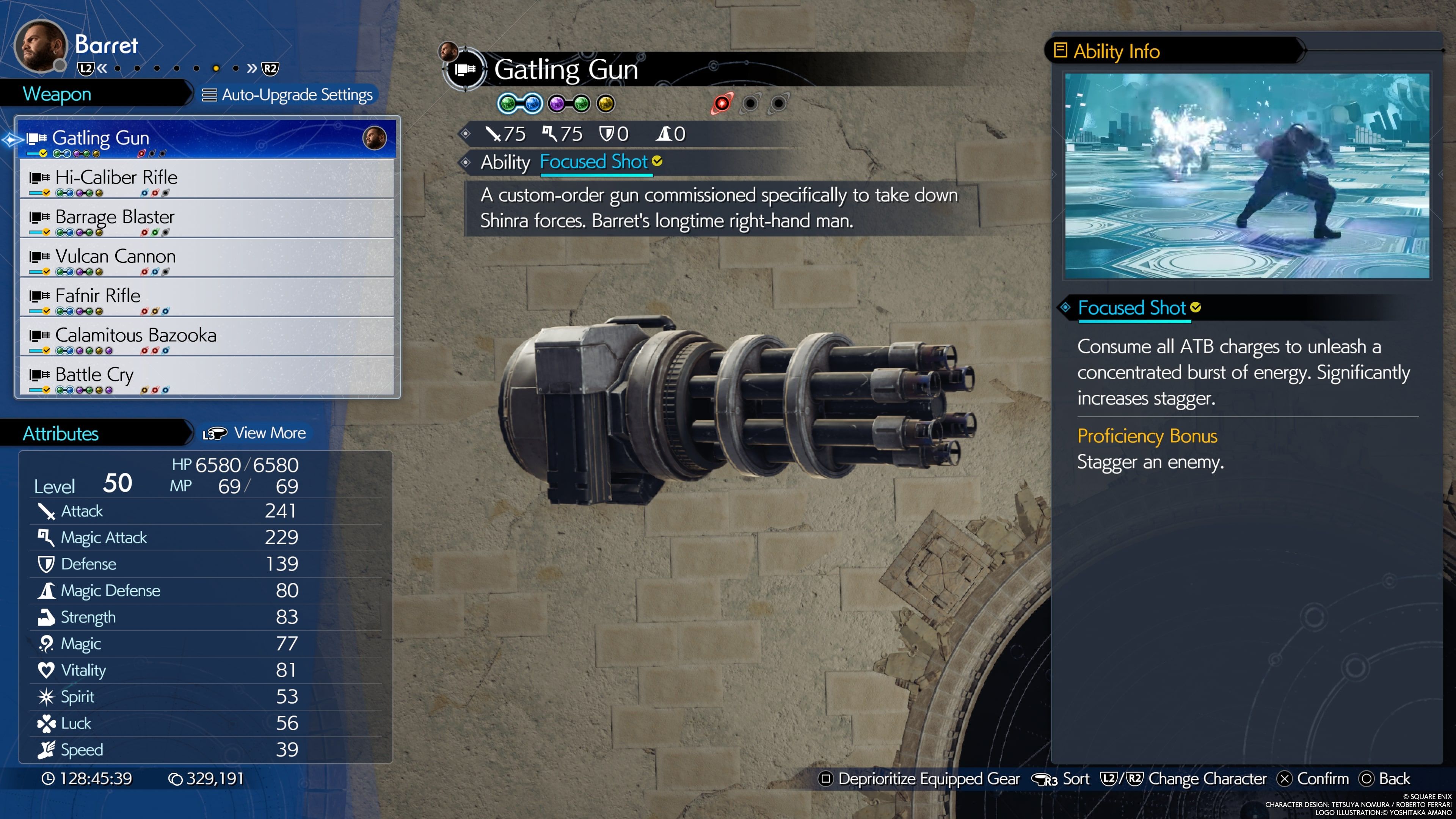 FINAL FANTASY VII REBIRTH Gatling Gun in the in-game menu