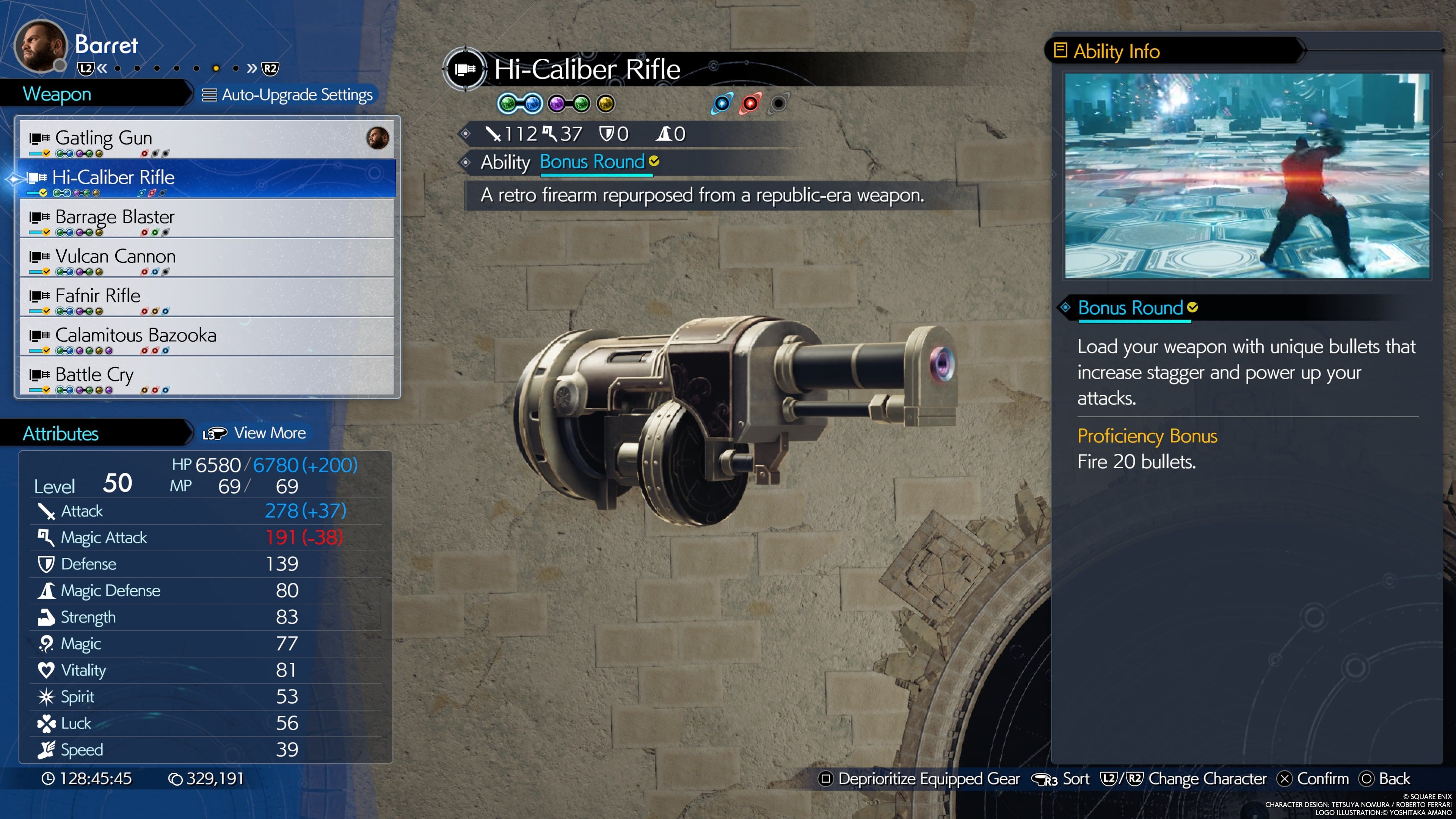FINAL FANTASY VII REBIRTH Hi-Caliber Rifle in the in-game menu