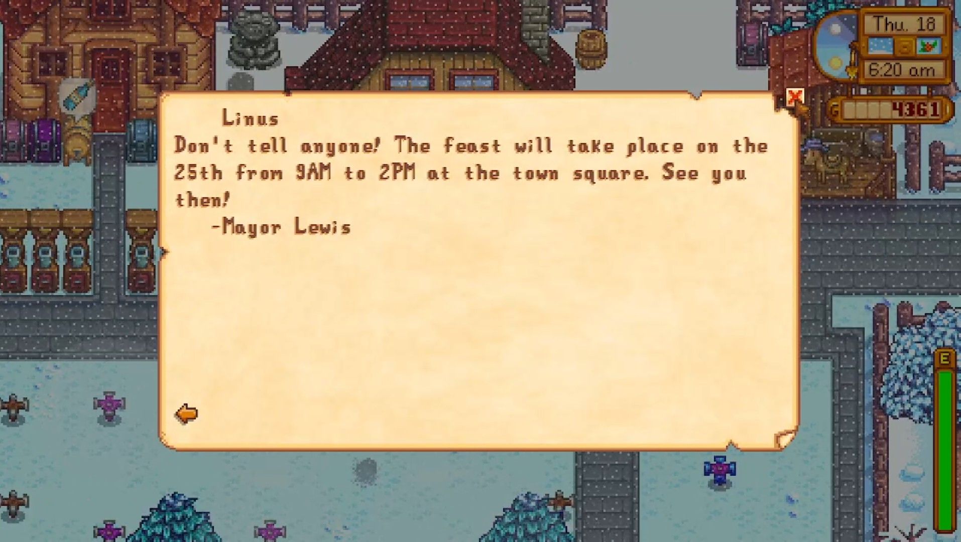 getting linus as a secret friend for the feast of the winter star in stardew valley