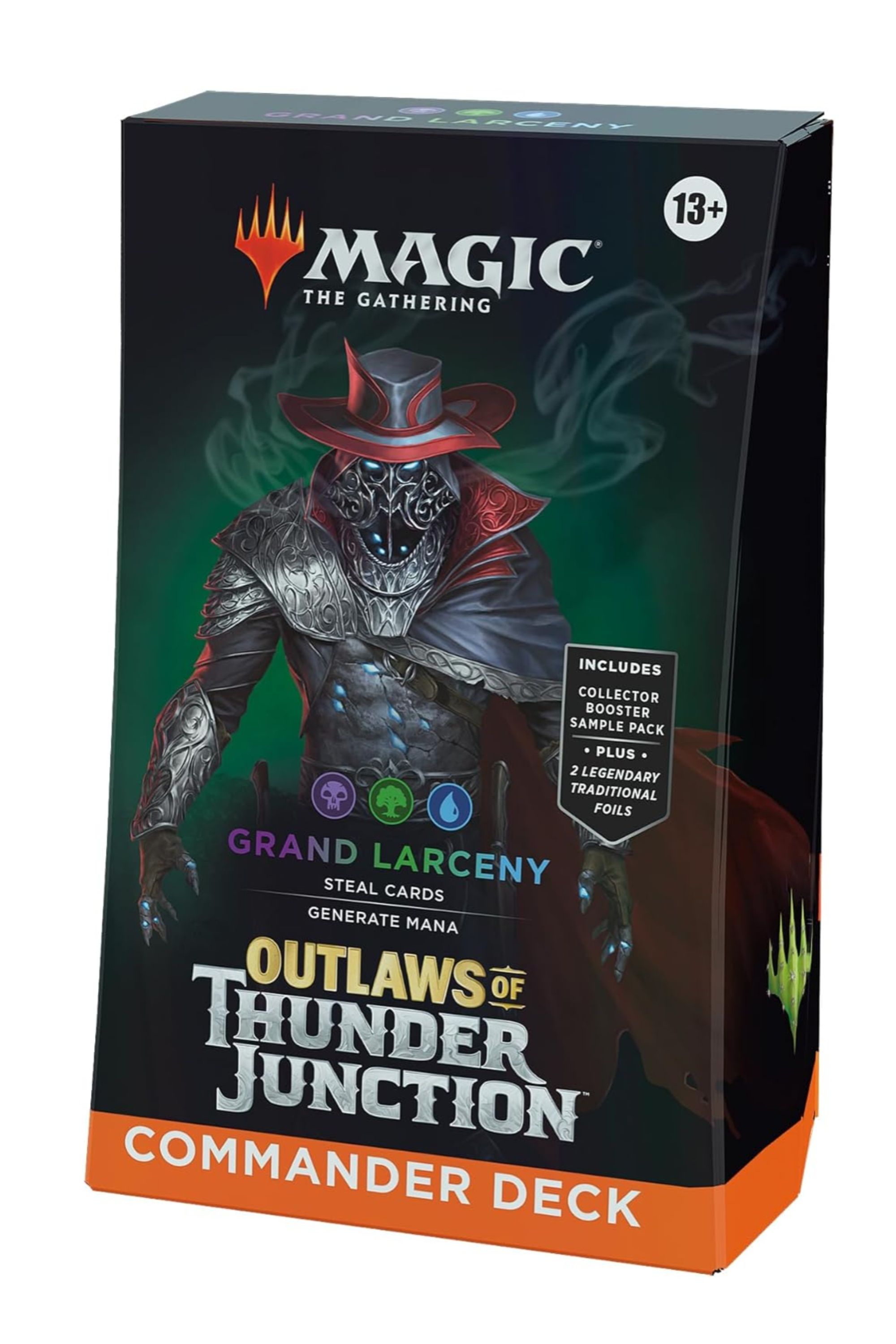 A picture of the cover of Magic: The Gathering's Grand Larceny Commander Deck.