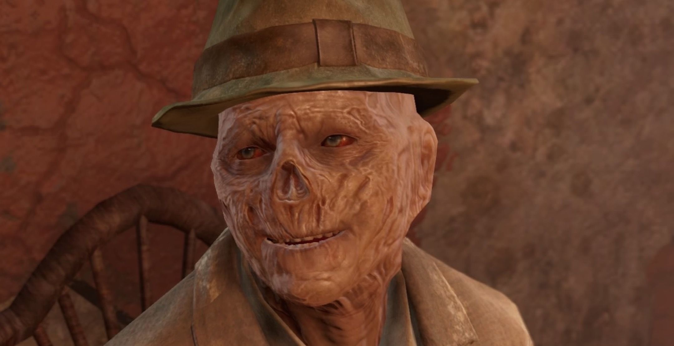 A ghoul, Kent Connolly, smiles up at the player
