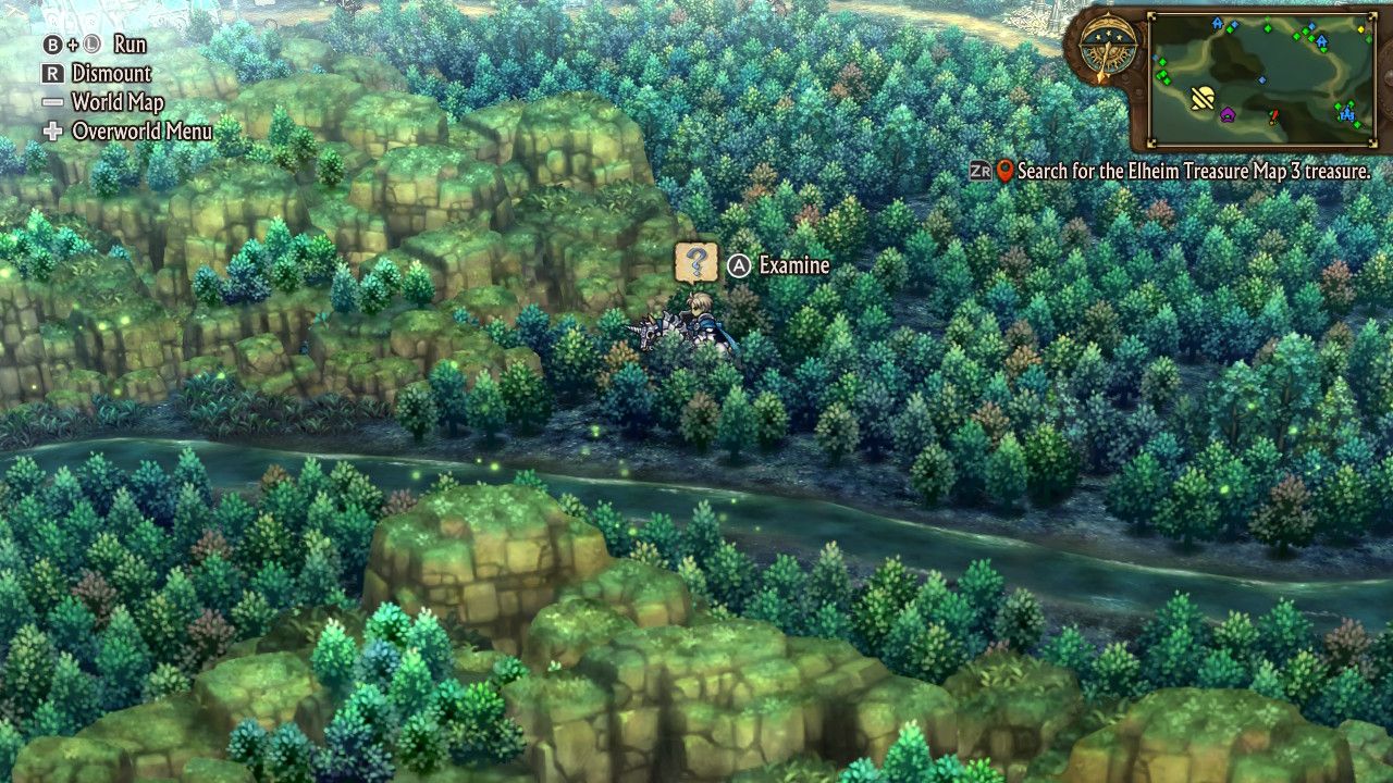 A screenshot of Unicorn Overlord showing Alain examining a hidden treasure