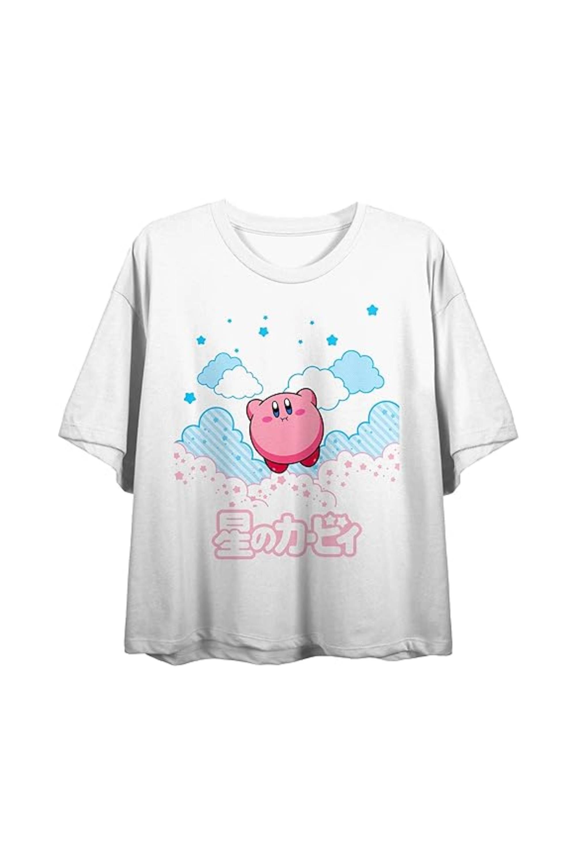 Kirby in The Clouds Women's White Boyfriend Crop T-Shirt