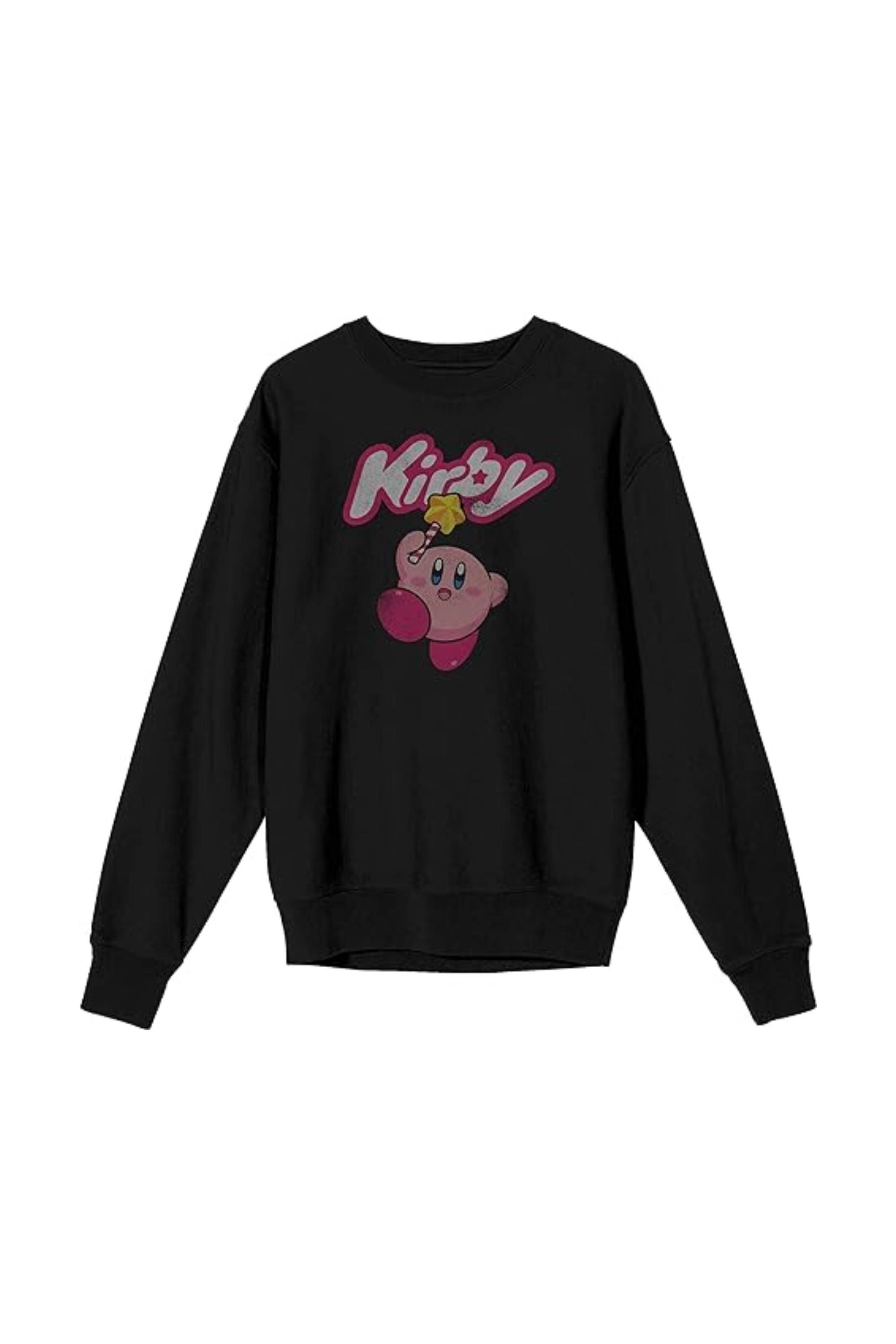 Kirby Vintage Character Logo Men's Black Graphic Long-Sleeve Tee Shirt