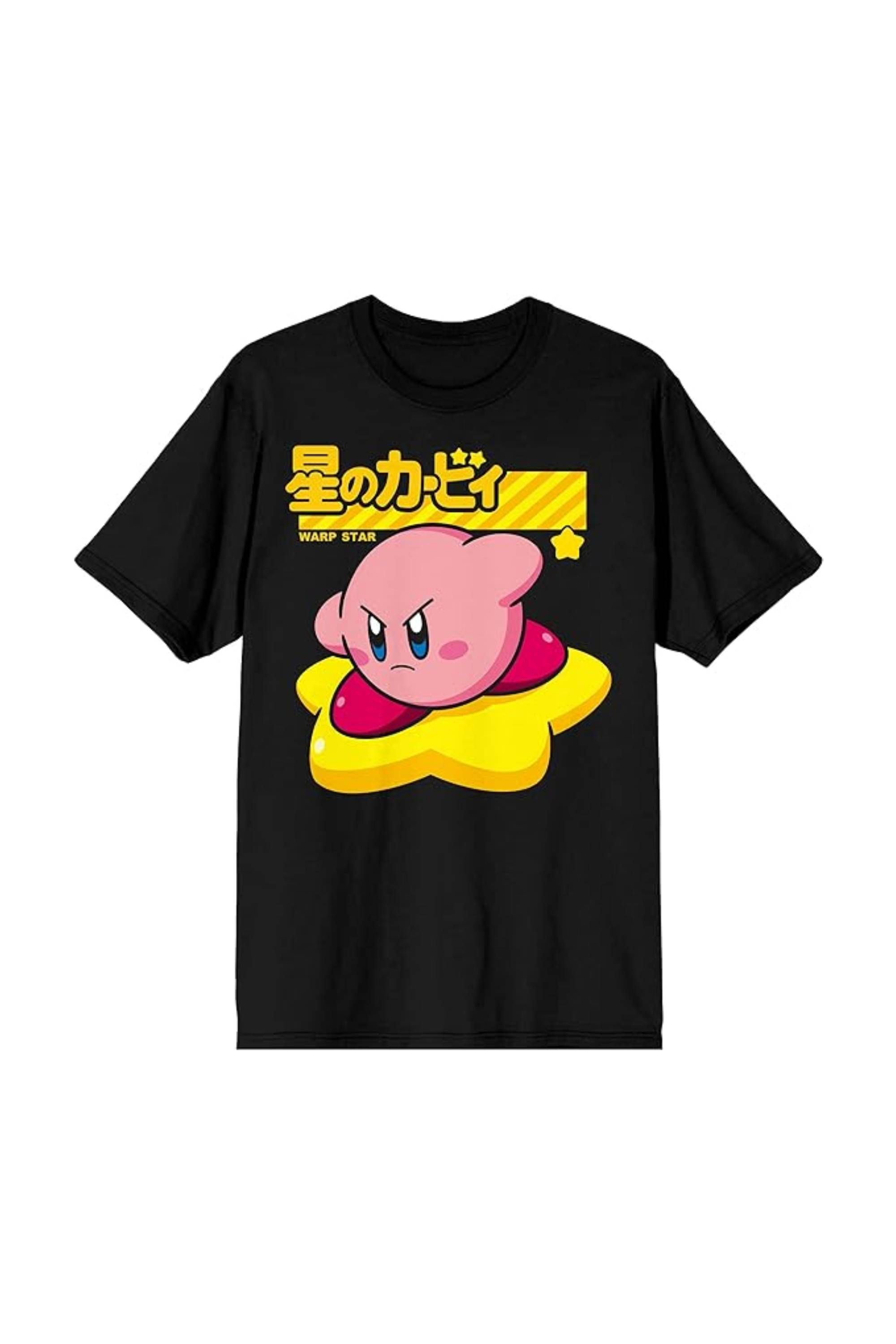 Mens Kirby Retro Video Game Character Black Graphic Tee Shirt