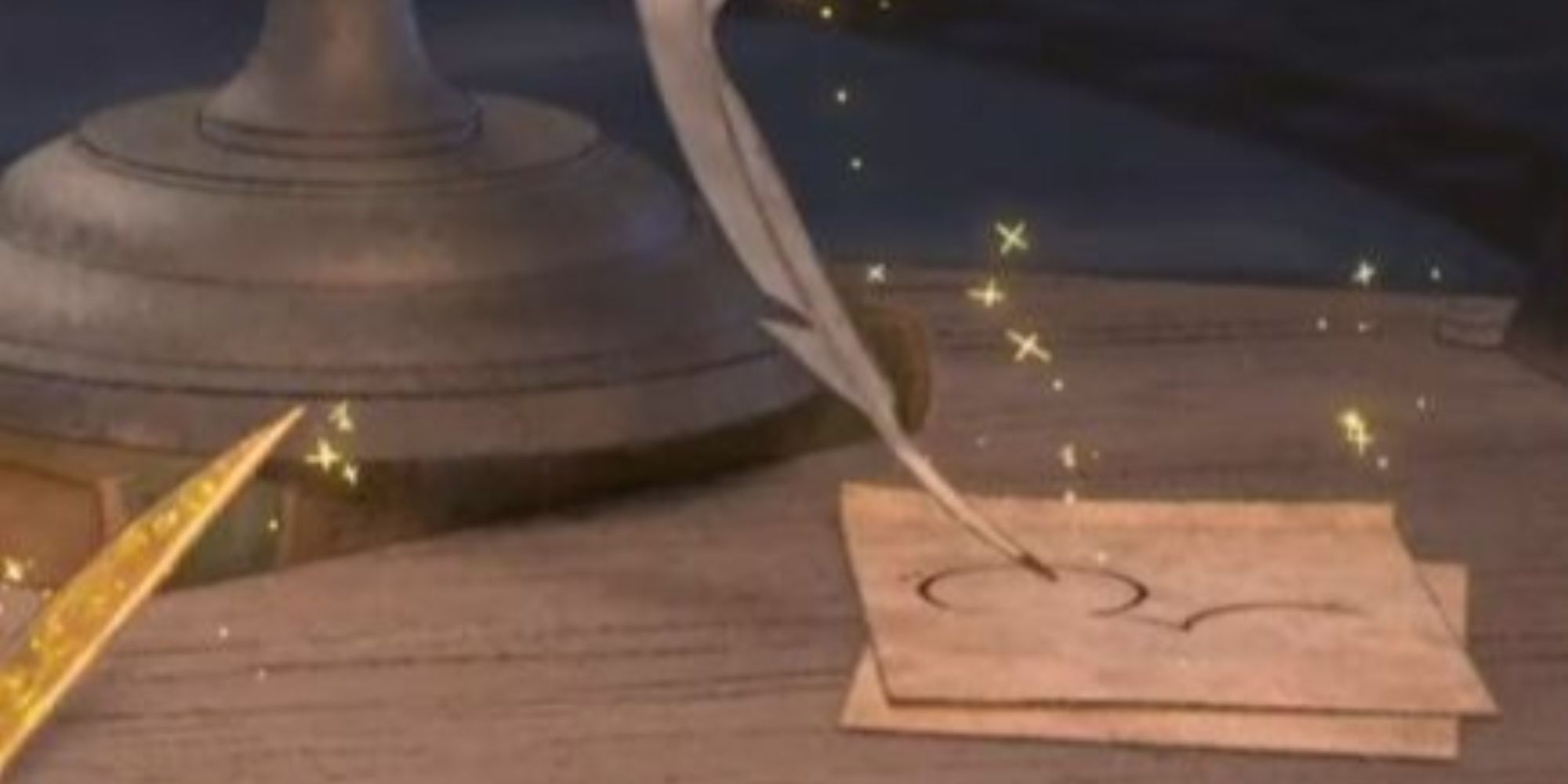 Star's magic causes a quill to draw Mickey ears in Wish