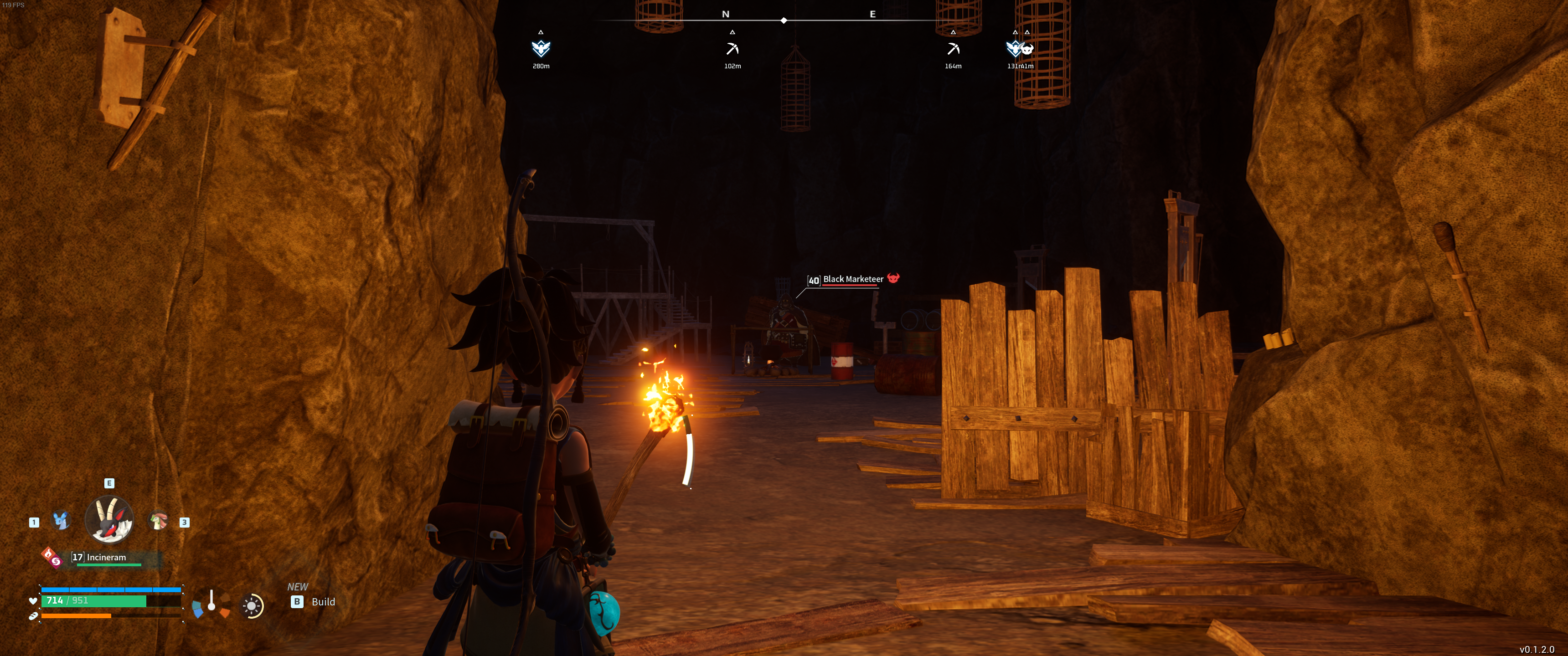 Palworld: The player enters the cave of a Black Marketeer.