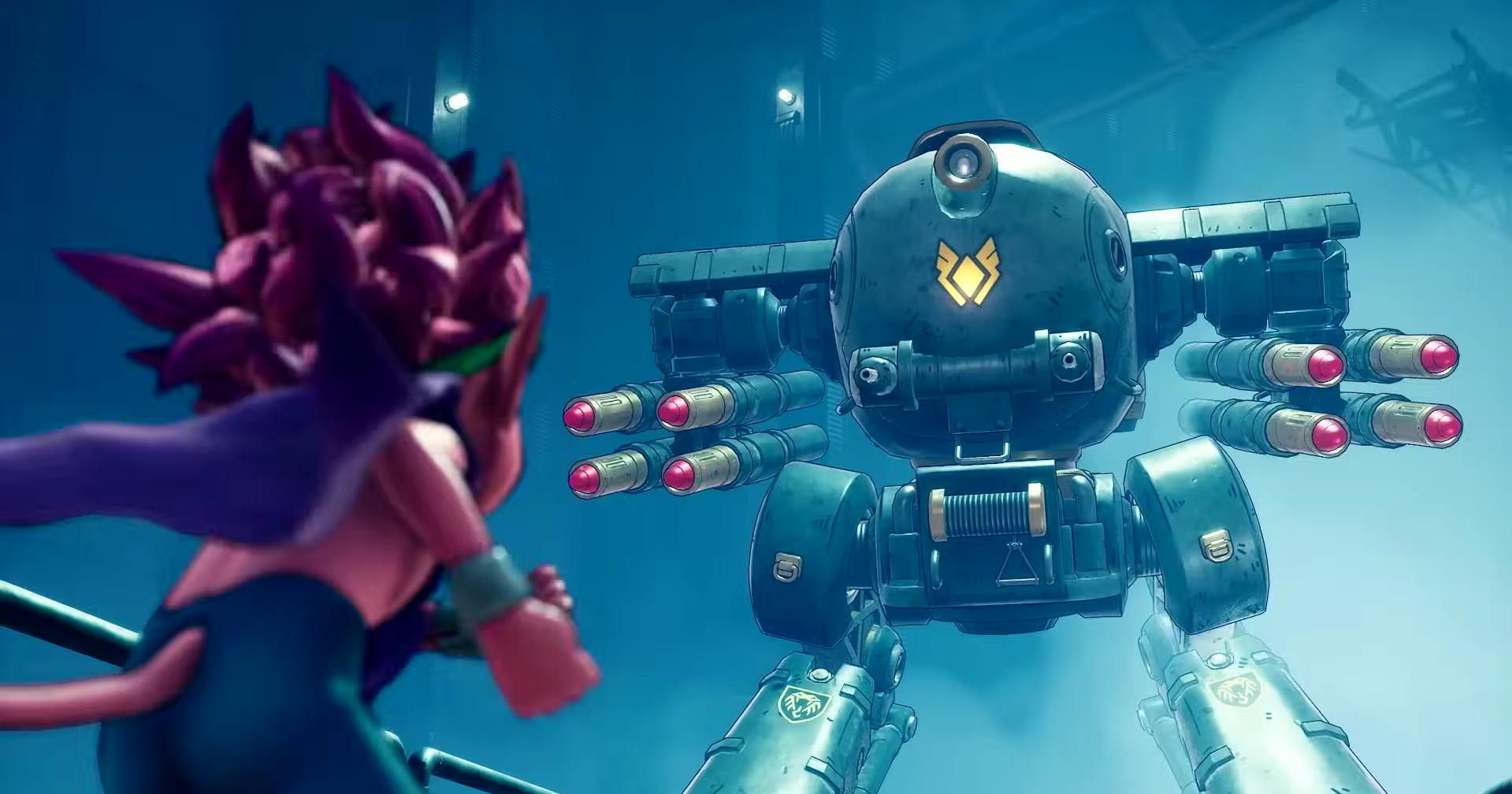 Sand Land's Beelzebub fighting a massive mech.