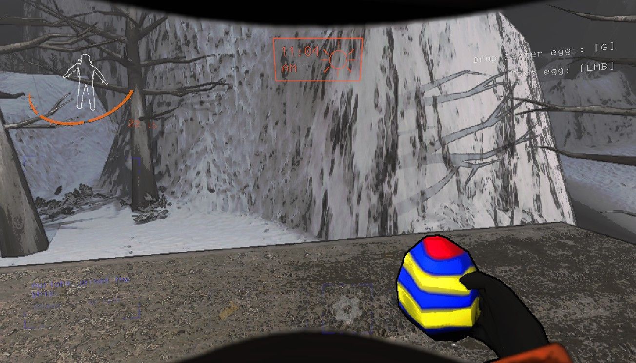 Player employee holding an Easter Egg in their hand on Dine in Lethal Company.