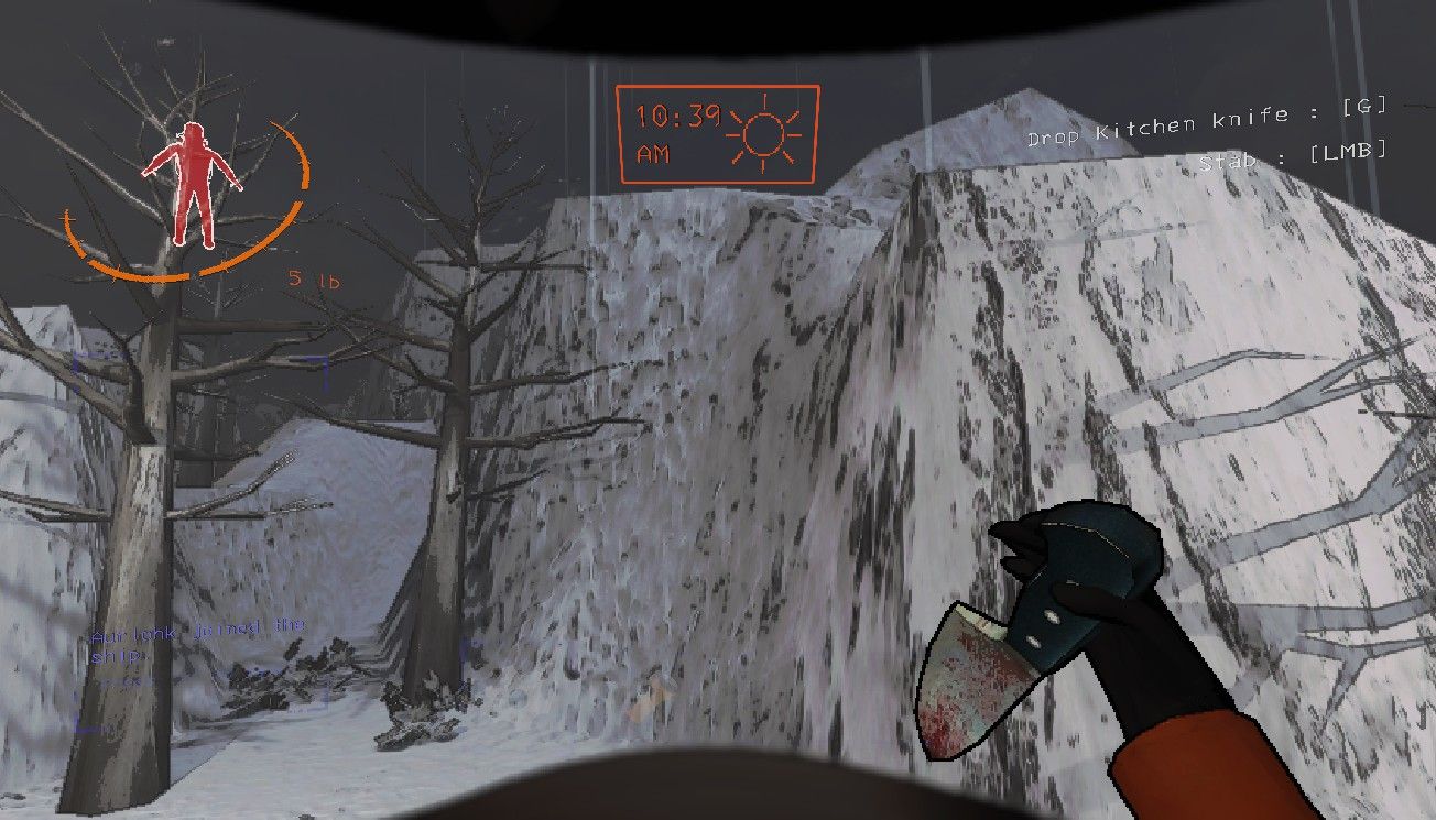 Player employee stabbing with a bloodstained Kitchen Knife on Dine in Lethal Company.