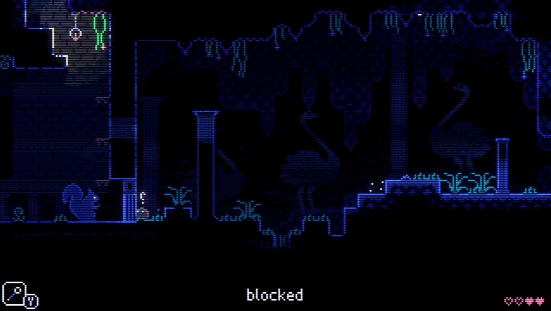 a squirrel on the other side of the blocked door leading to the ostrich puzzle in animal well
