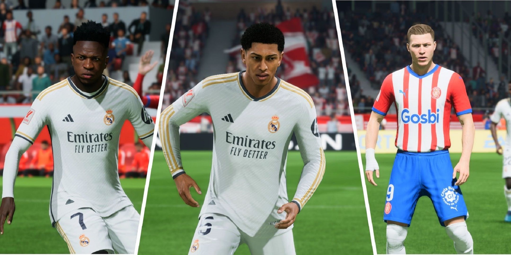 An image of Vinicius Jr, Jude Bellingham, and Artem Dovbyk in EA Sports FC 24