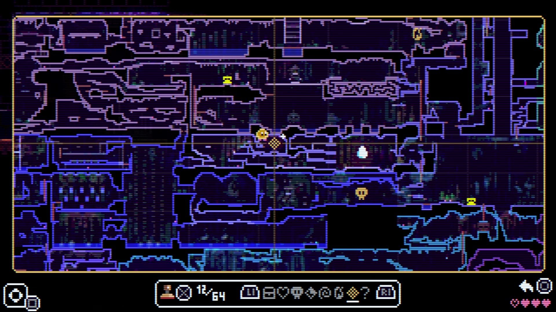 A map where the crow warp point is marked in Animal Well.