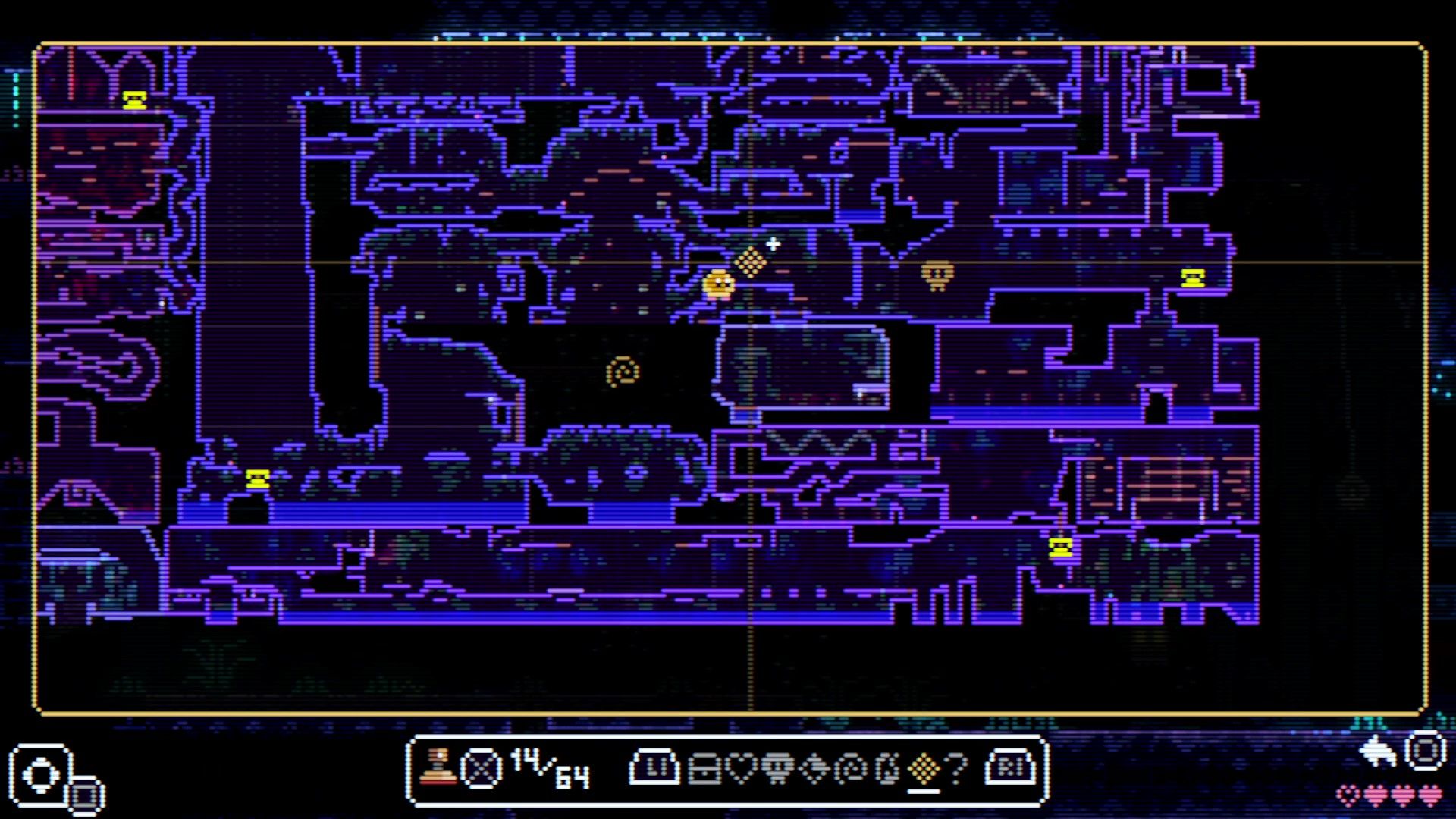 A map marking where the frog warp point can be found in Animal Well.
