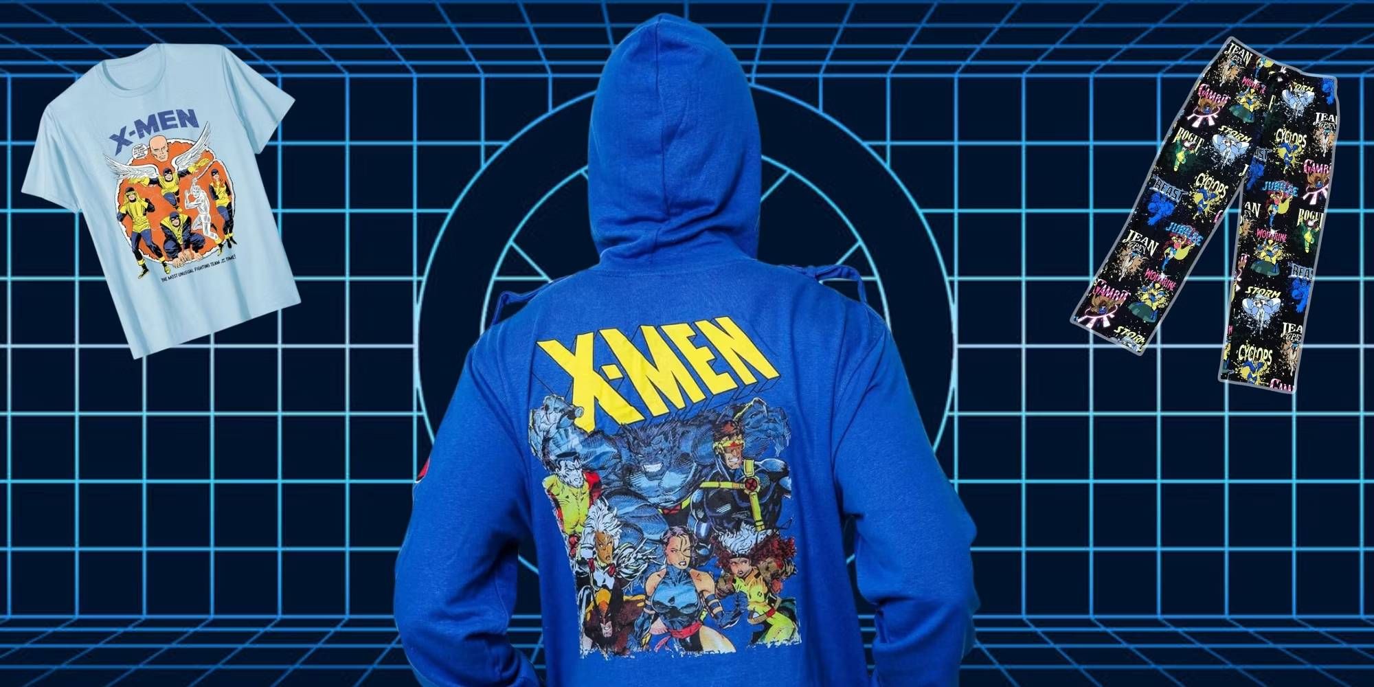 Retro t-shirts with old school X-Men designs, a jacket with X-Men designs, and X-Men pjs