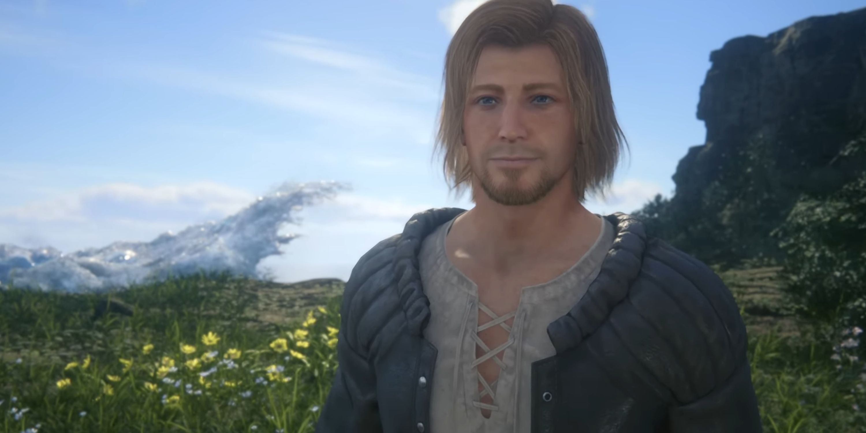 Herve stands in a field of flowers