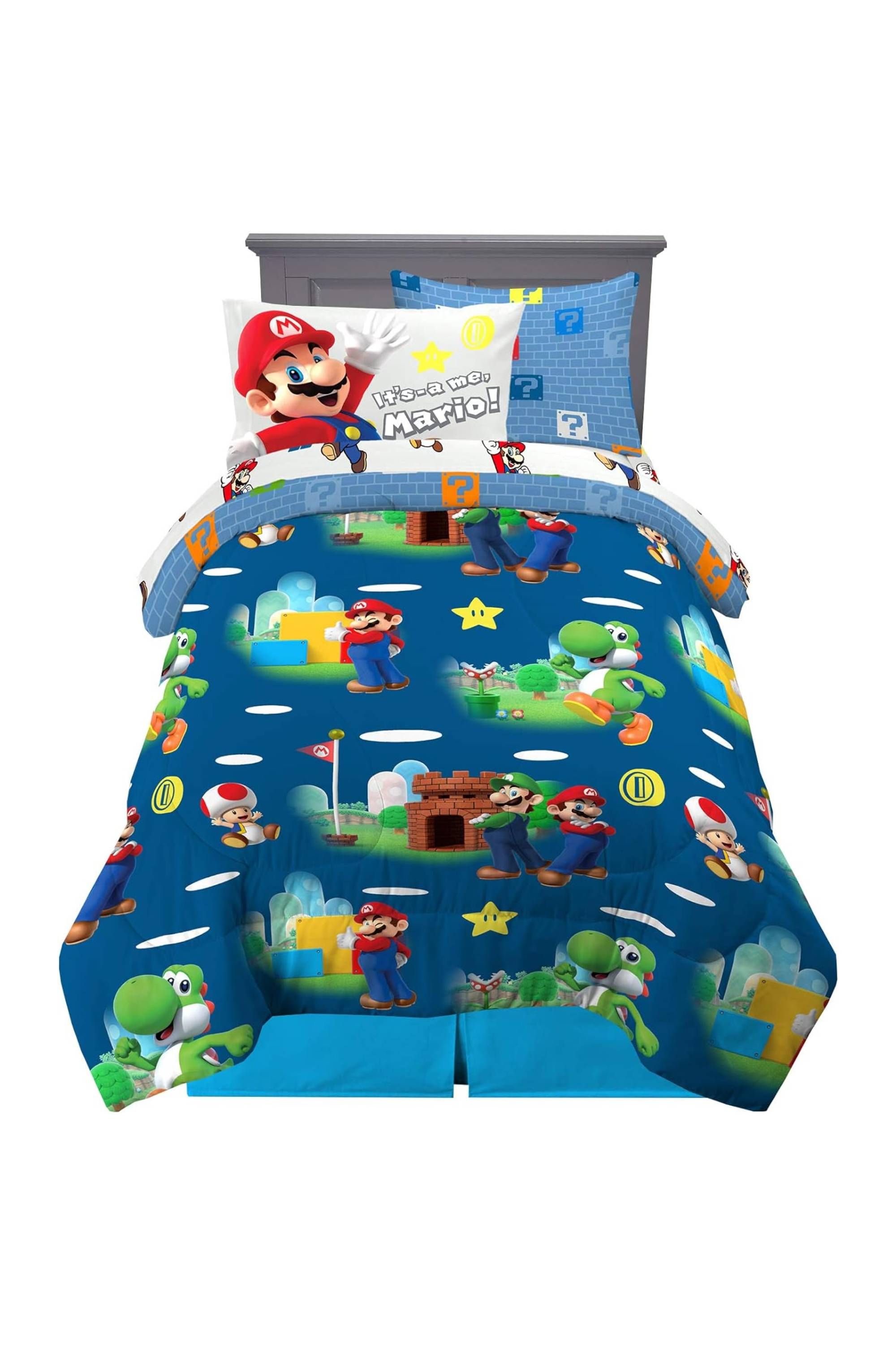 Franco Super Mario Kids Bedding Super Soft Comforter and Sheet Set with Sham