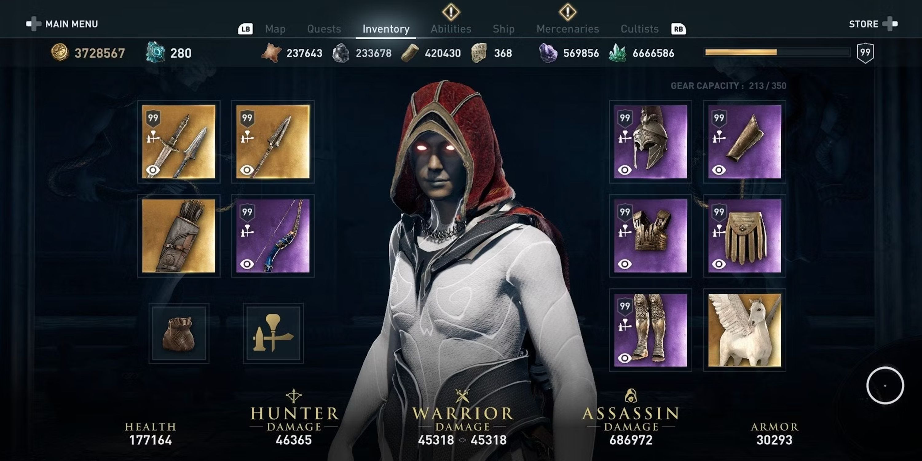 In game screenshot from Assassin's Creed Odyssey showing player and gear