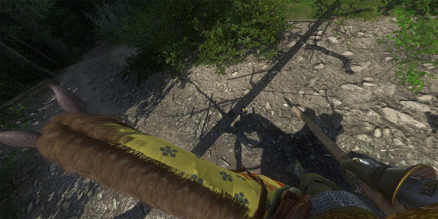 Henry holds a hunting spear while mounted. This action requires glitches.