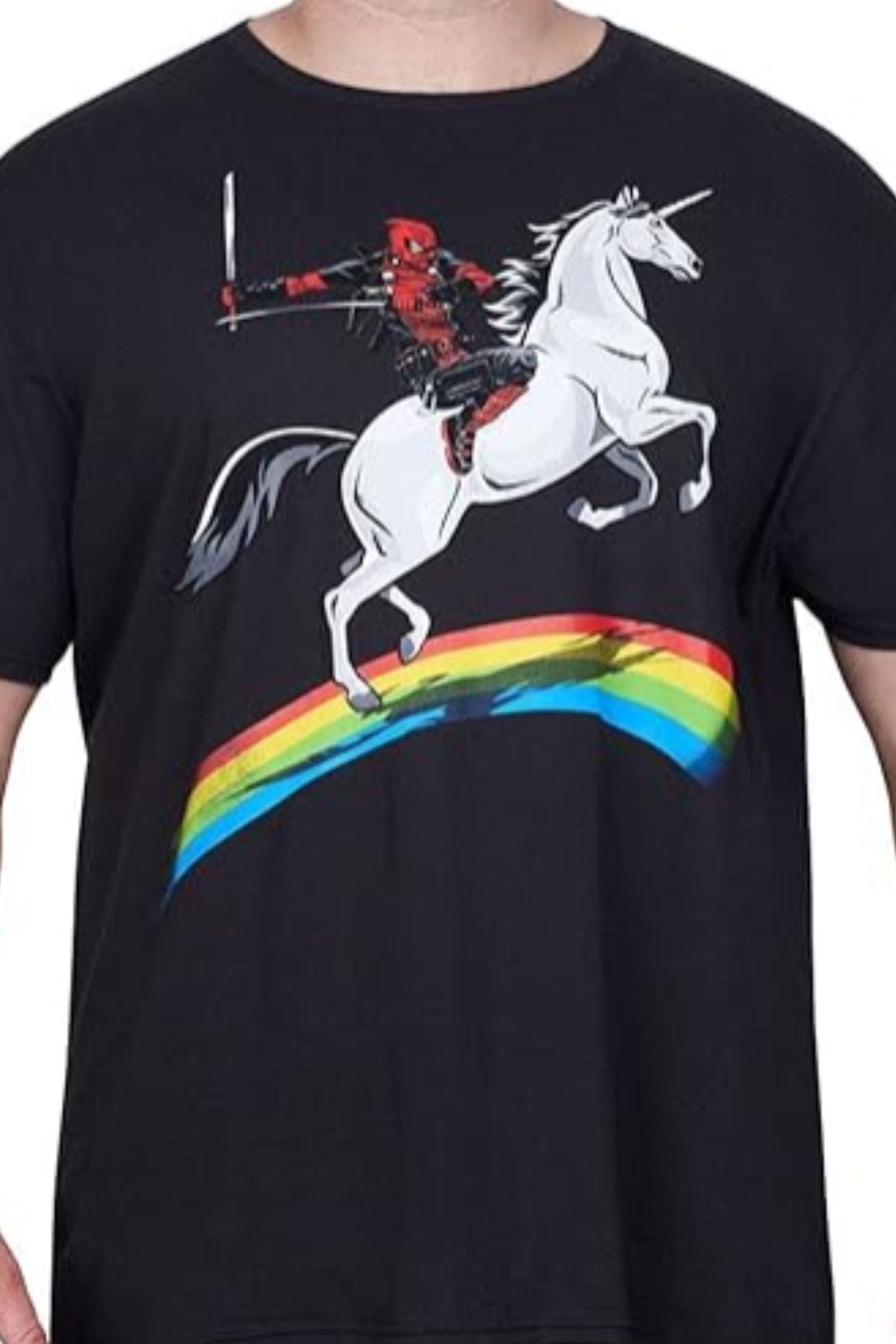Deadpool Riding A Unicorn On A Rainbow T-Shirt