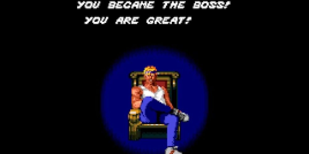 Axel sits on throne where he becomes a crime boss in streets of Rage.