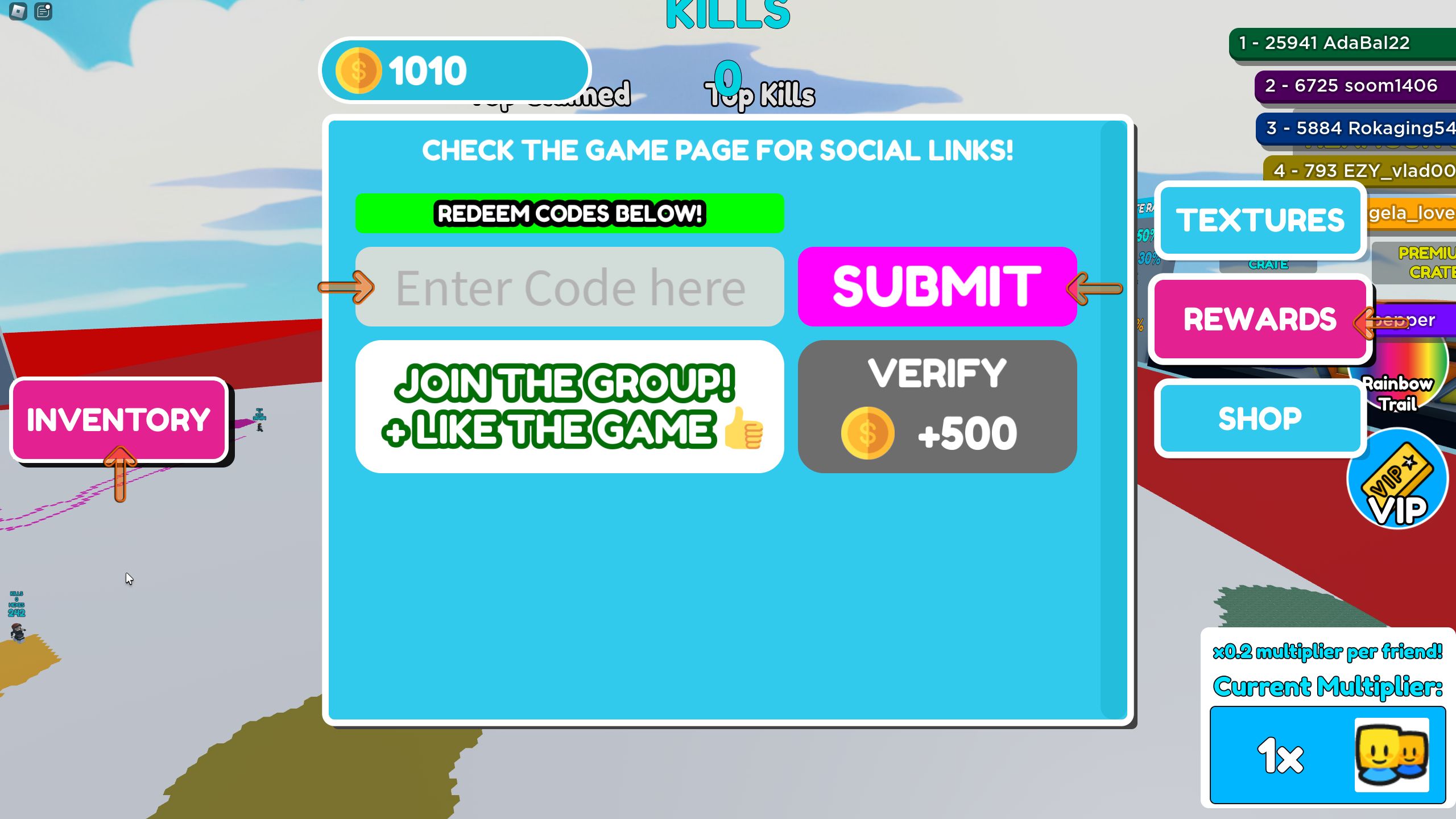 the rewards section is open in the inventory in Paper.IO Simulator on Roblox