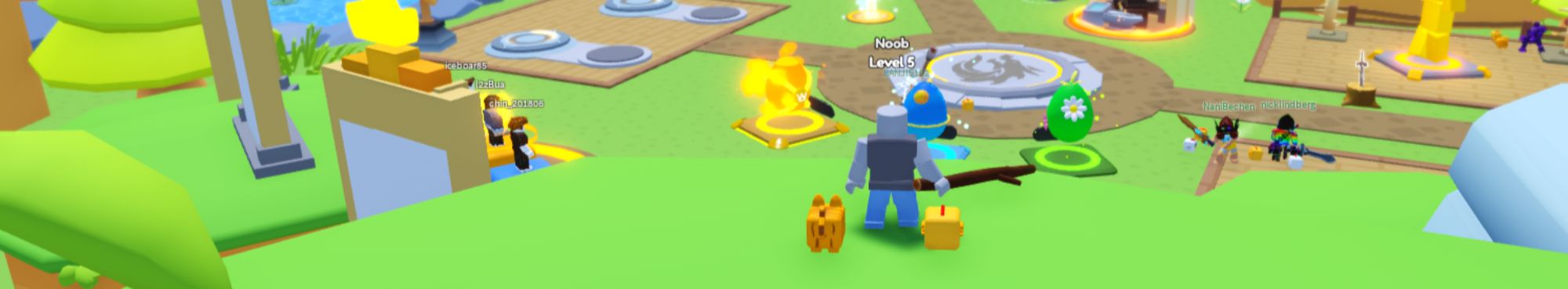 someone next to two pets in Warrior Simulator on Roblox