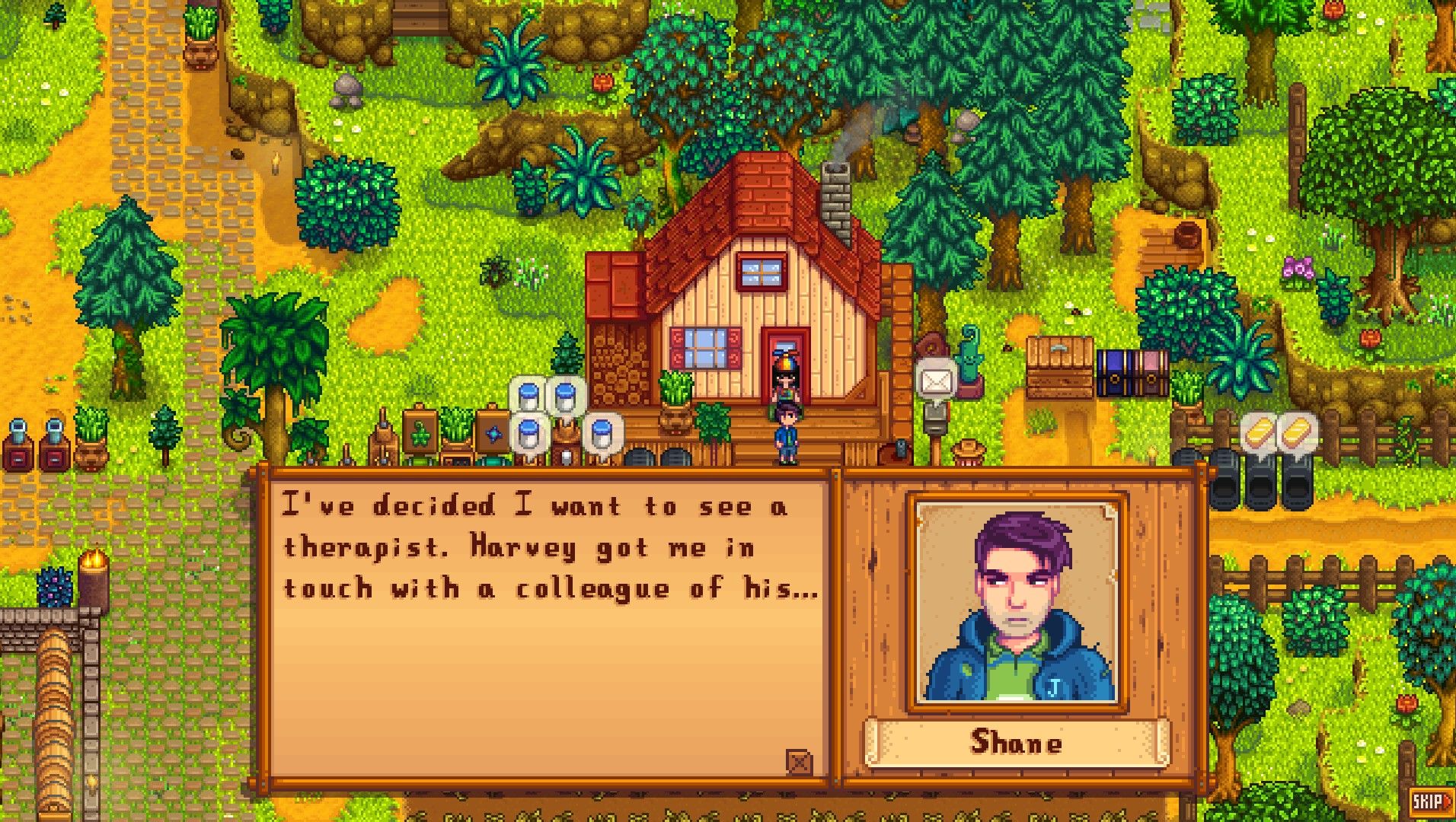 shane deciding to speak to a therapist in stardew valley