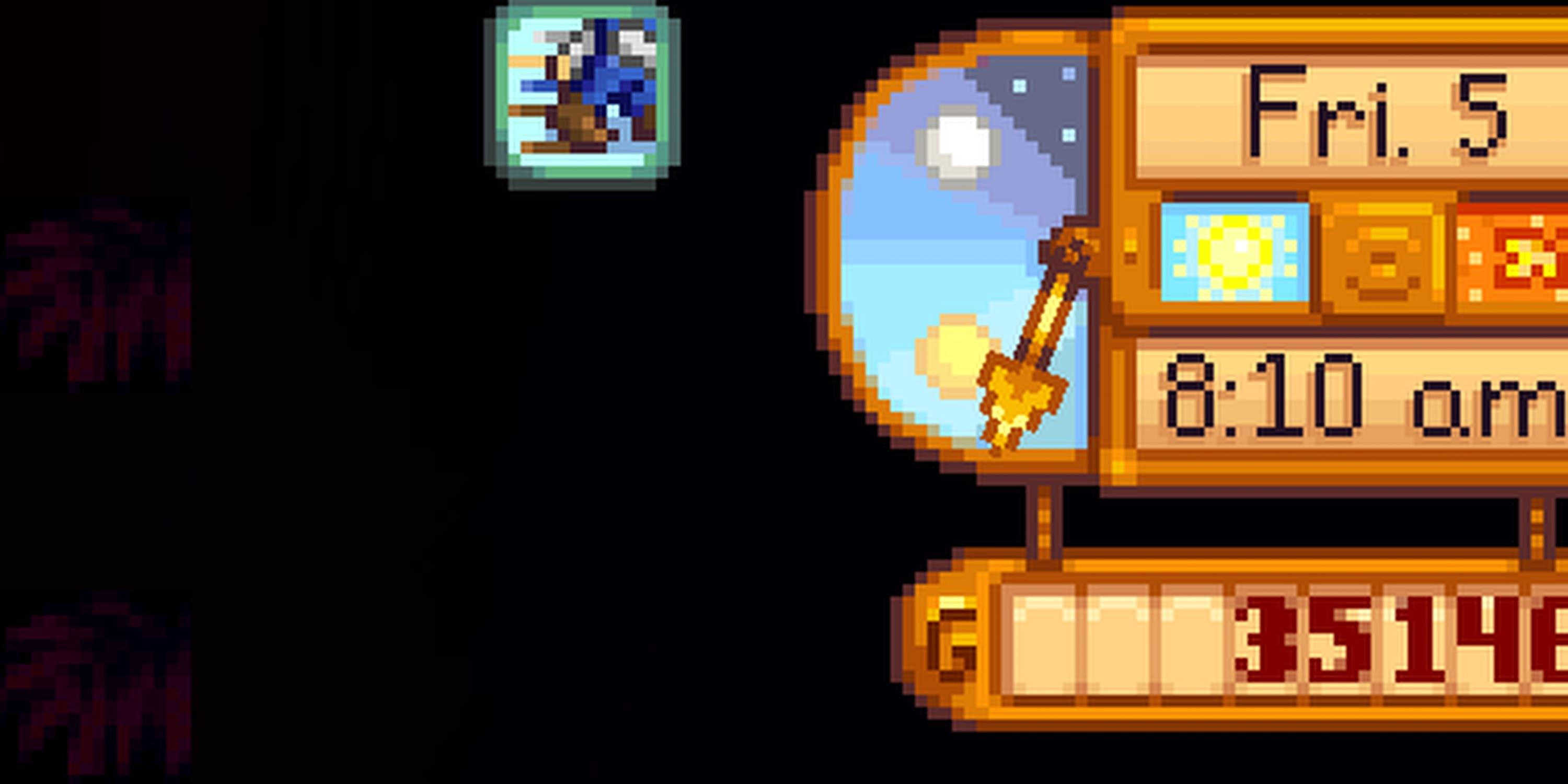 Speed Boost Next To g, date, and time in Stardew Valley