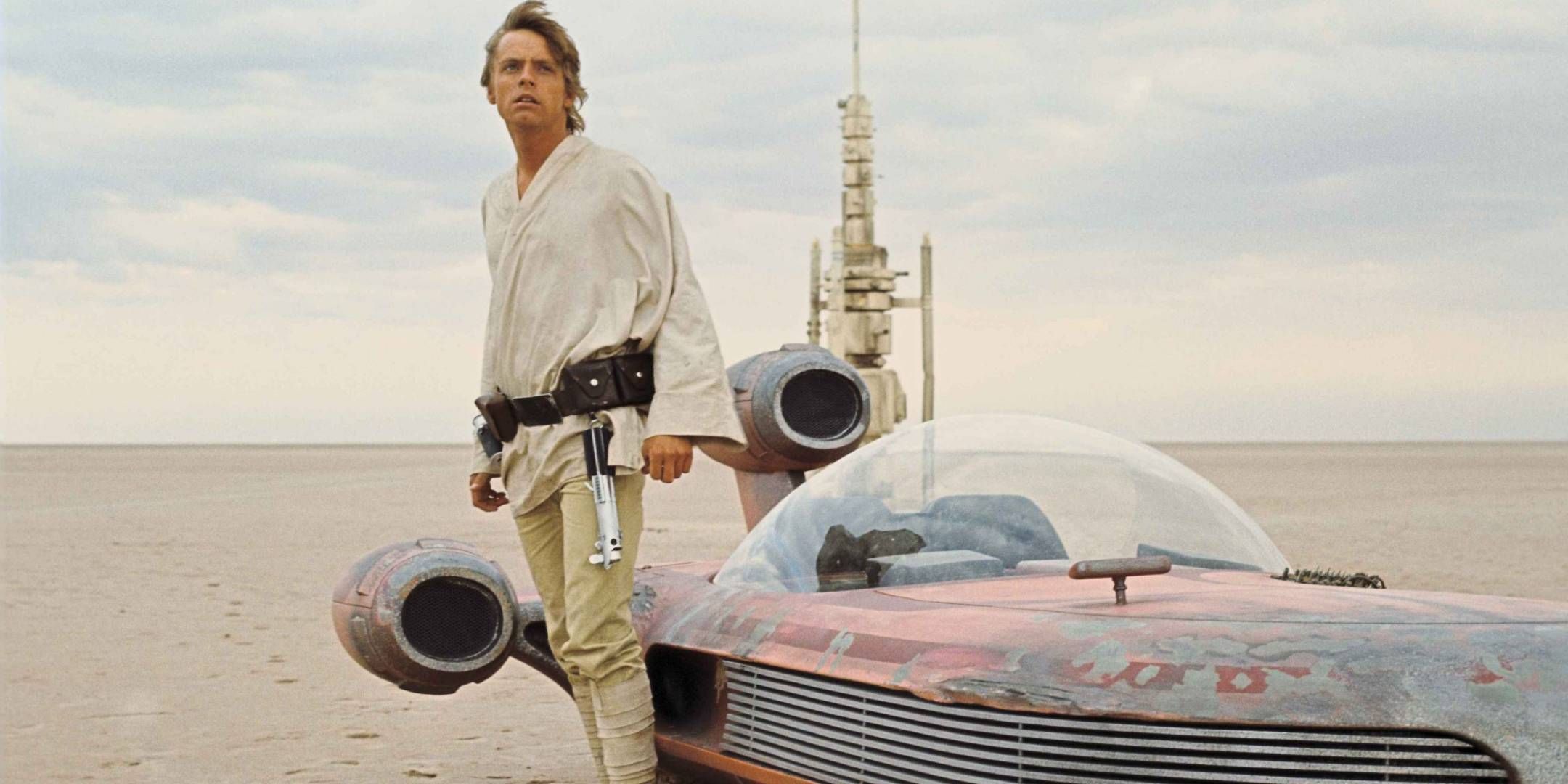 Star Wars - Luke Skywalker standing in front of his landspeeder in A New Hope