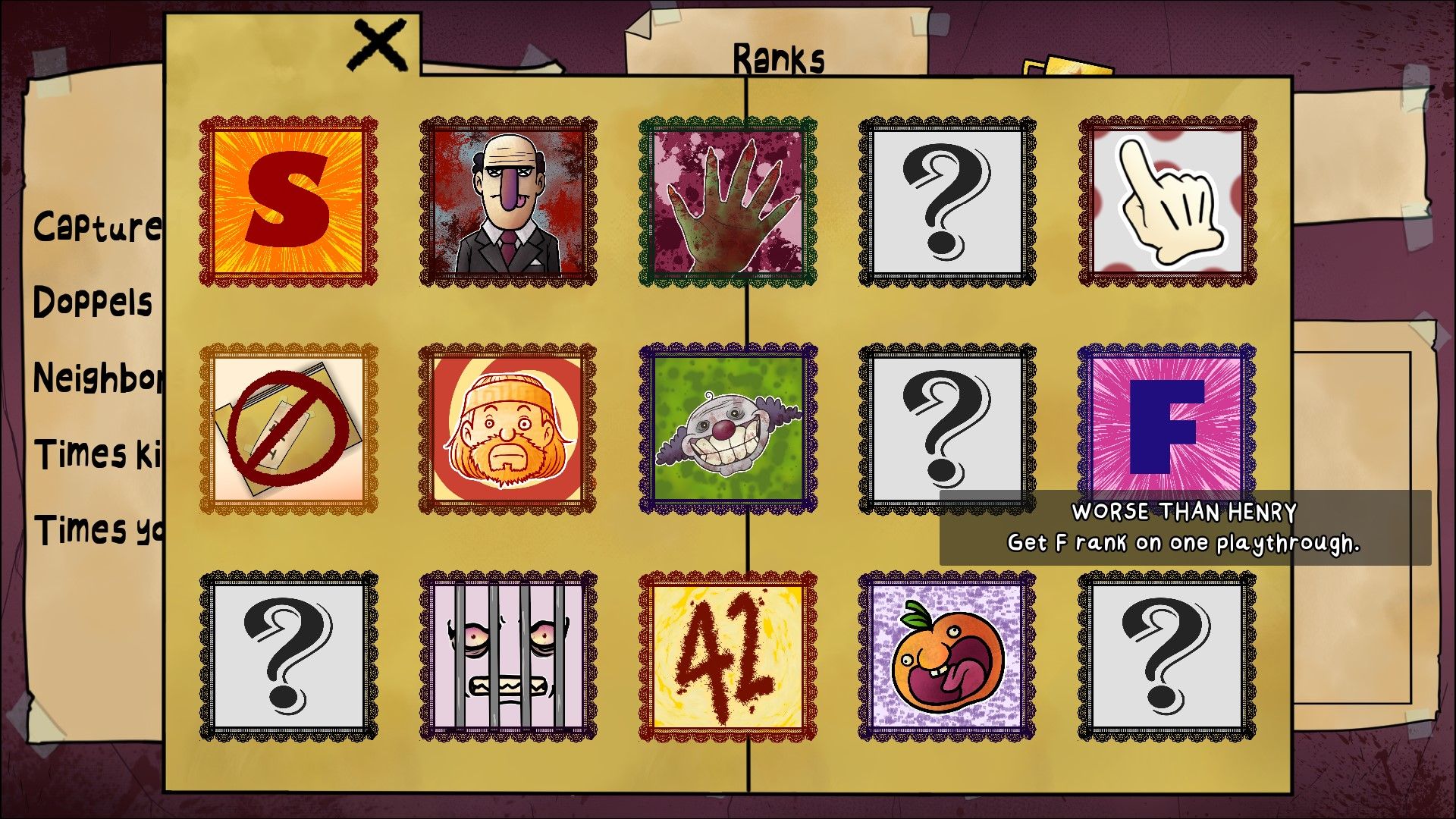 That's Not My Neighbor: An image of the 'Worse Than Henry' achievement in the achievements menu.