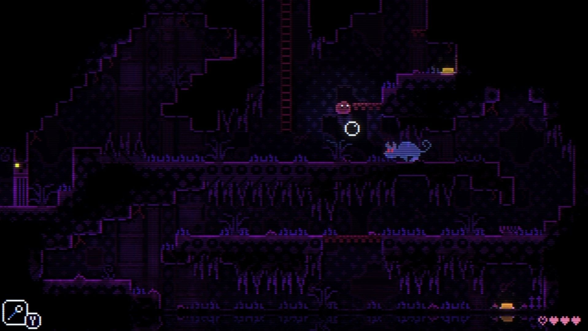using a bubble to jumo over the rat on the way to the ostrich puzzle in animal well