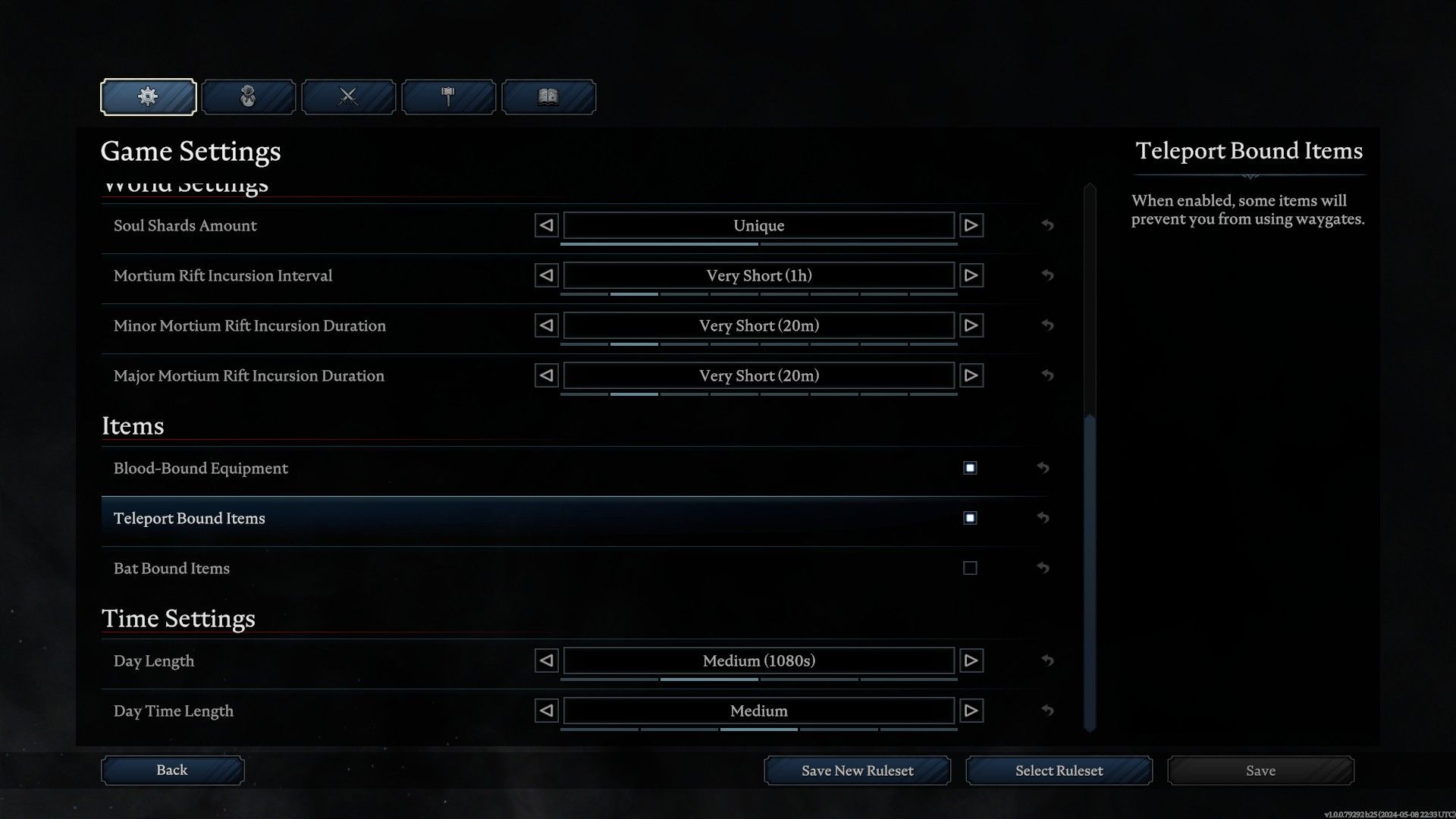 v rising setting to teleport bound items