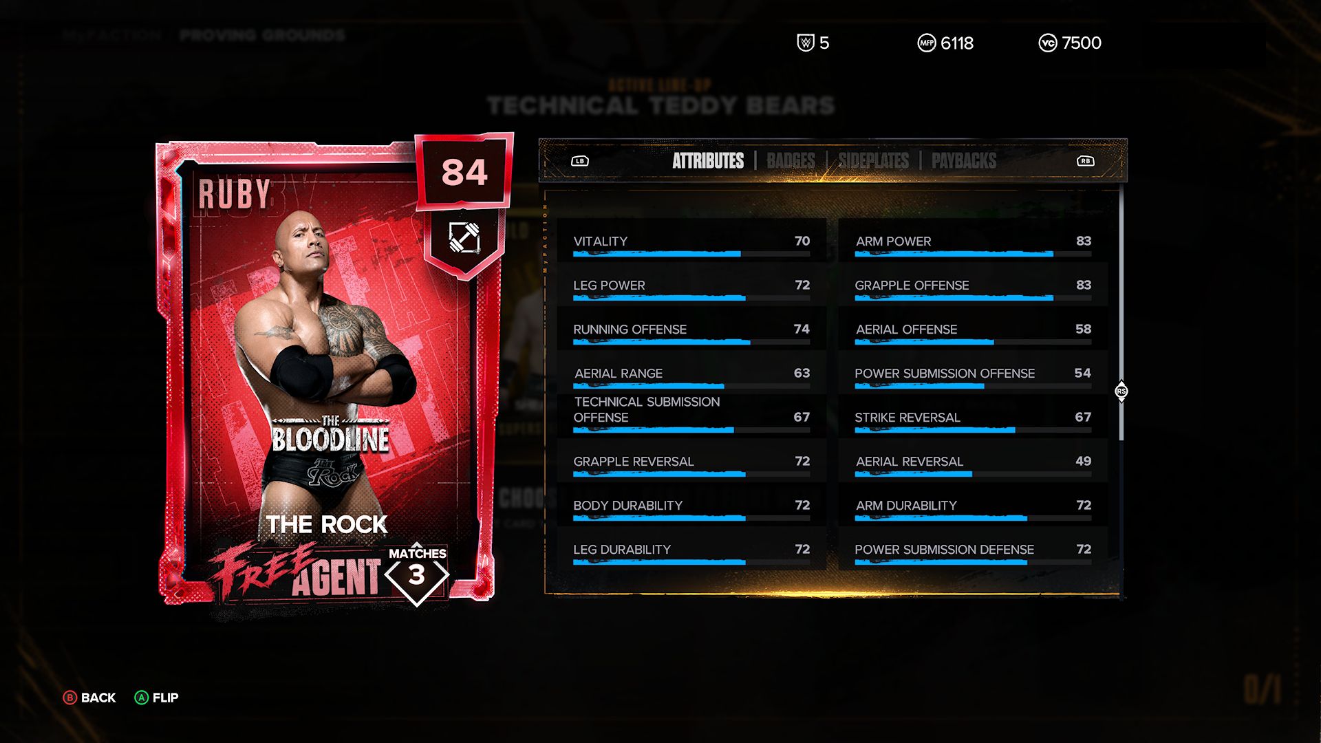 WWE 2K24 The Rock Free Agent Card Next To Attributes
